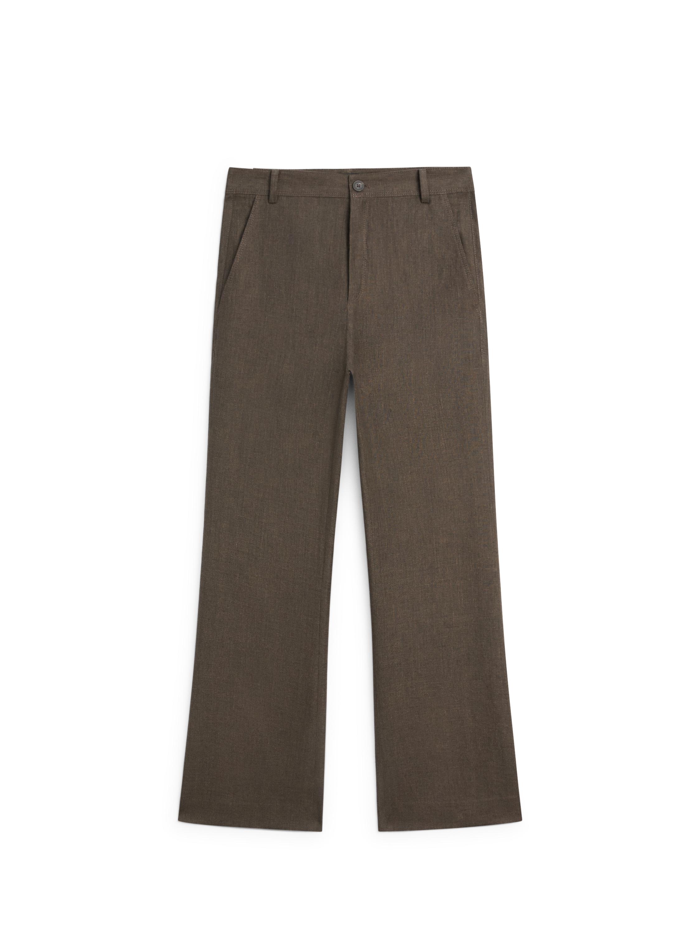 Kick flare cropped linen trousers — GREEN MARL