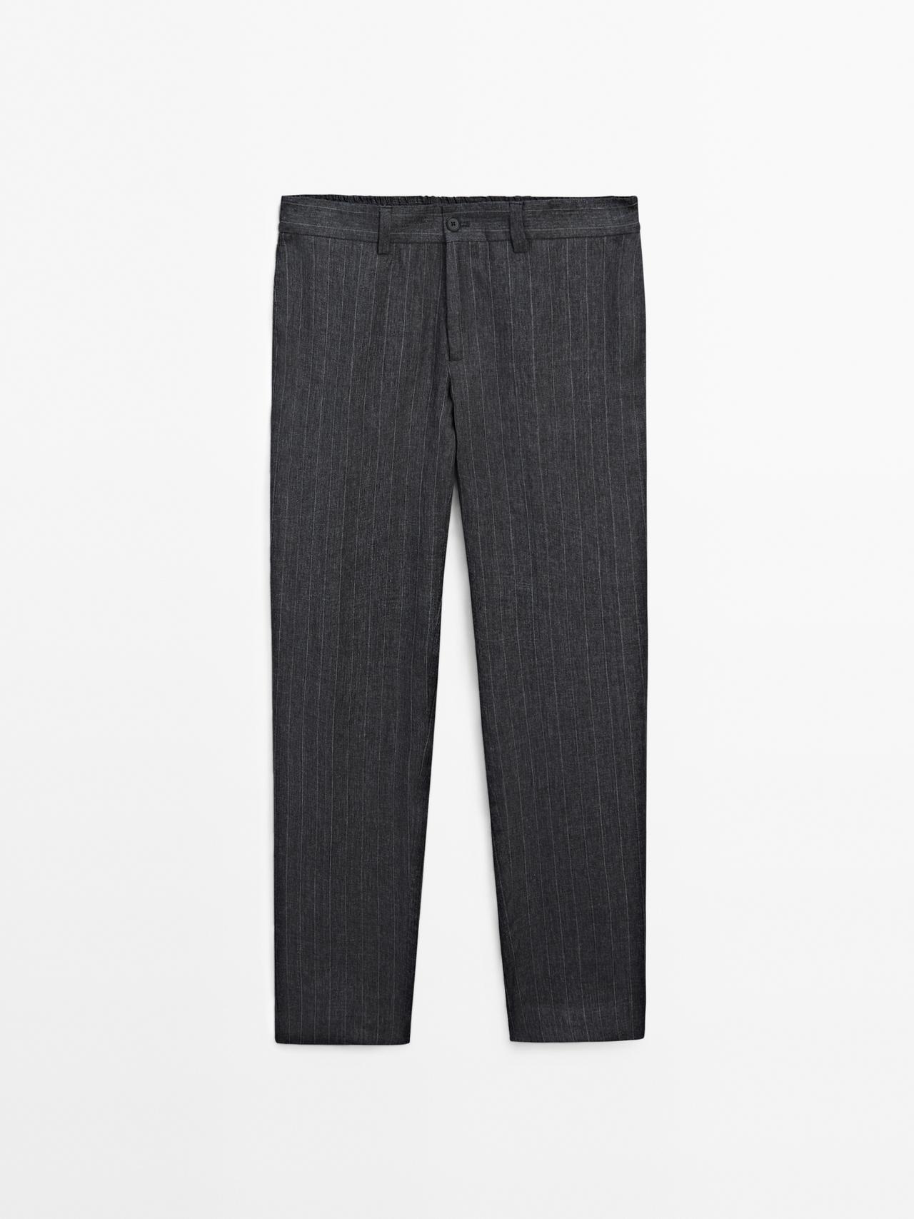 Massimo Dutti - Herre - Stribede Bukser I 100 % Hør Med Falmet Look - Blå - 42