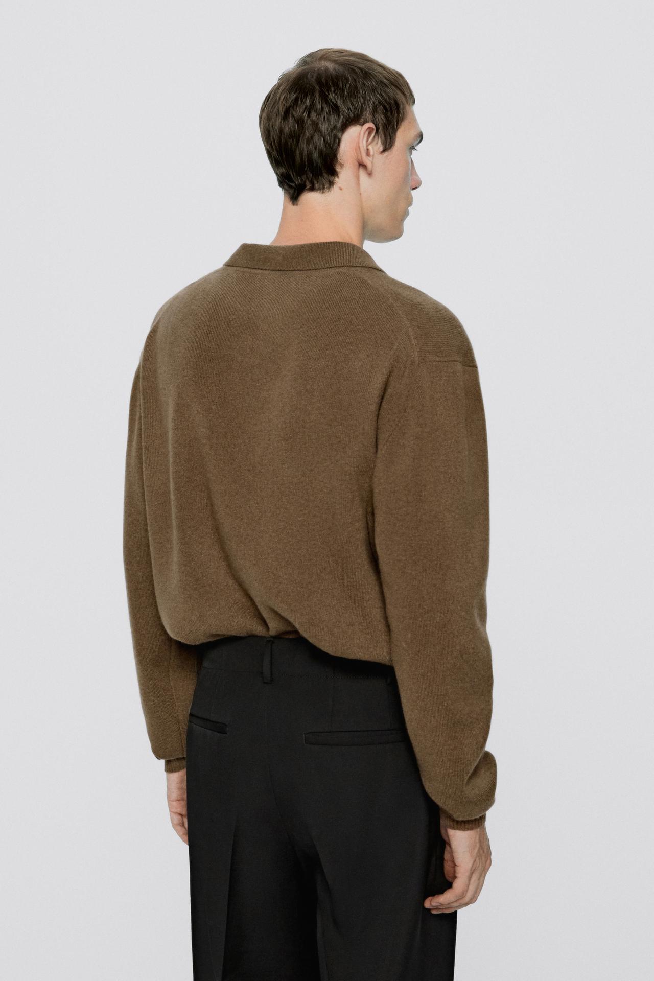 100% wool knit polo sweater - LIMITED EDITION — BROWN MARL