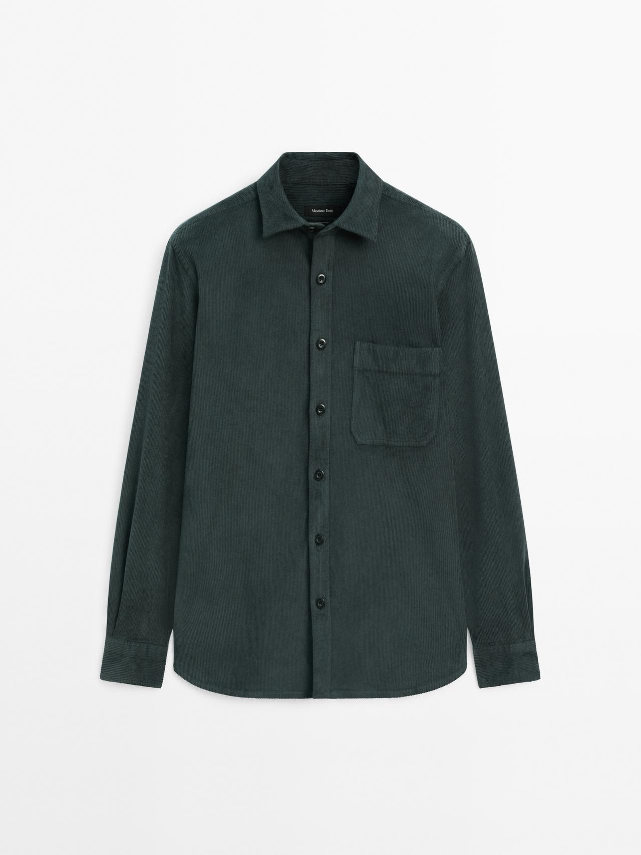 Massimo Dutti - Herre - Overskjorte I Fløjl Med Bomuldsblanding - Bly Blå - Xl