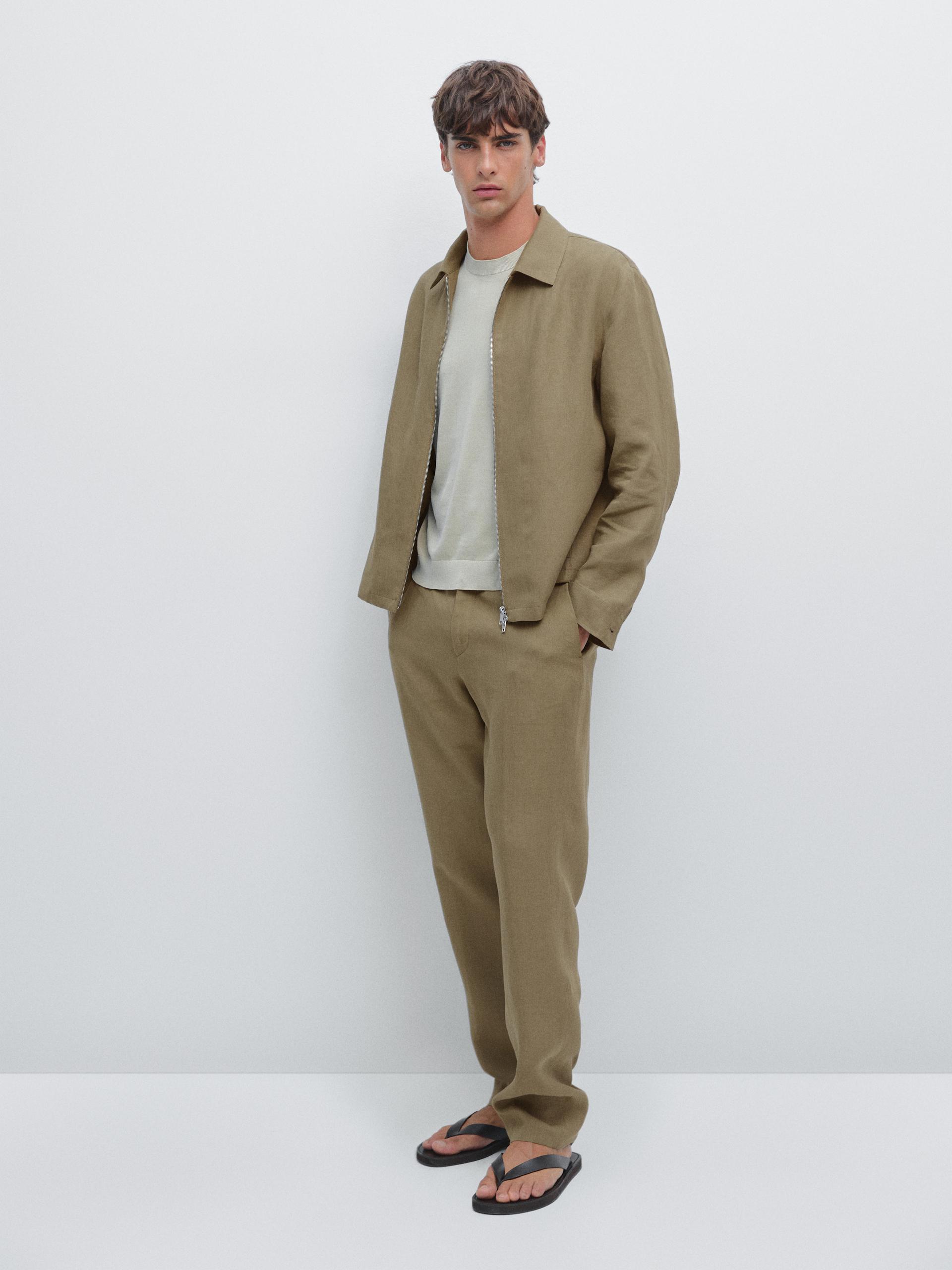 Pantaloni Total Look 100% Lino - Verde Chiaro - L - Massimo Dutti - Maschile