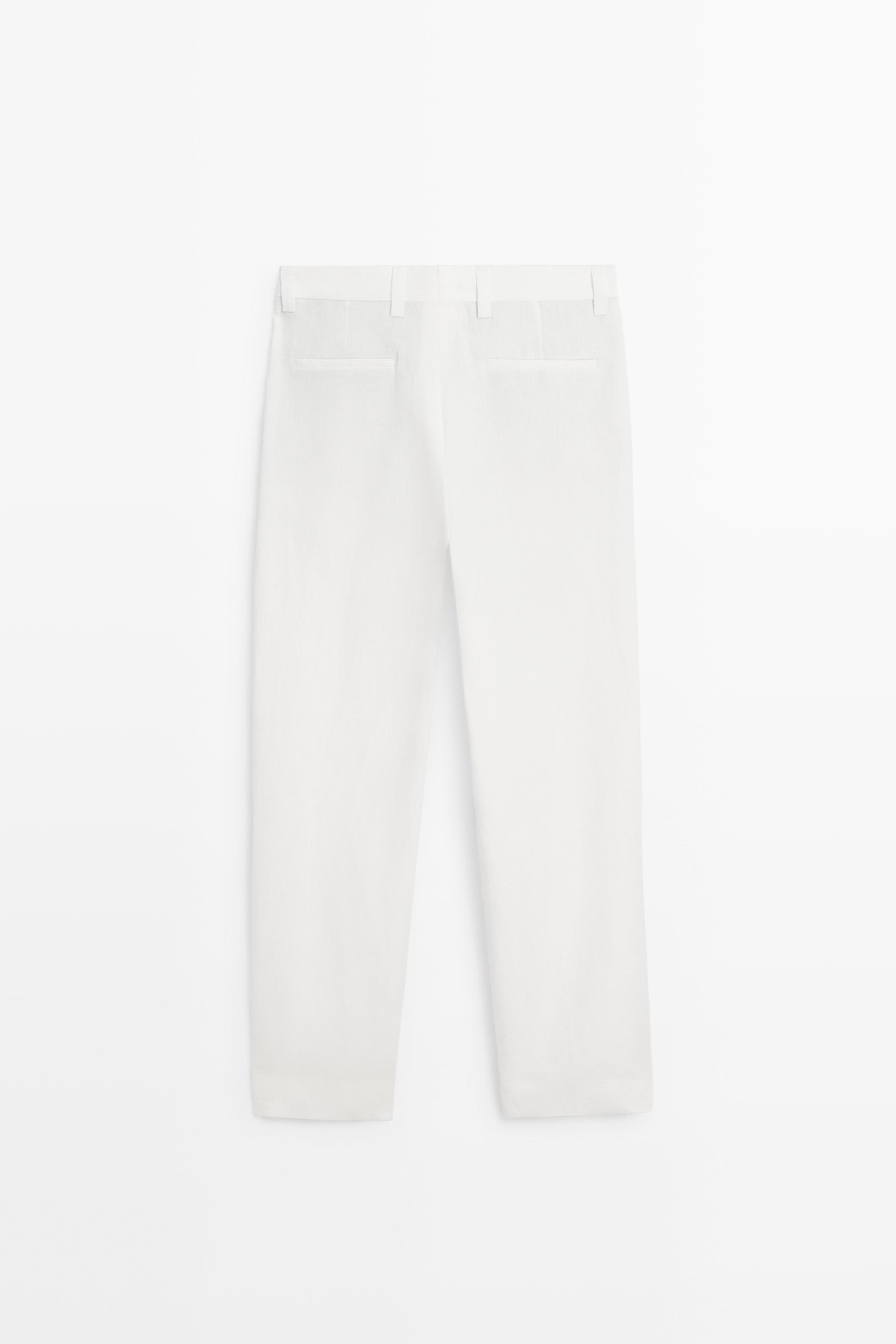 Darted 100% linen trousers — Off white