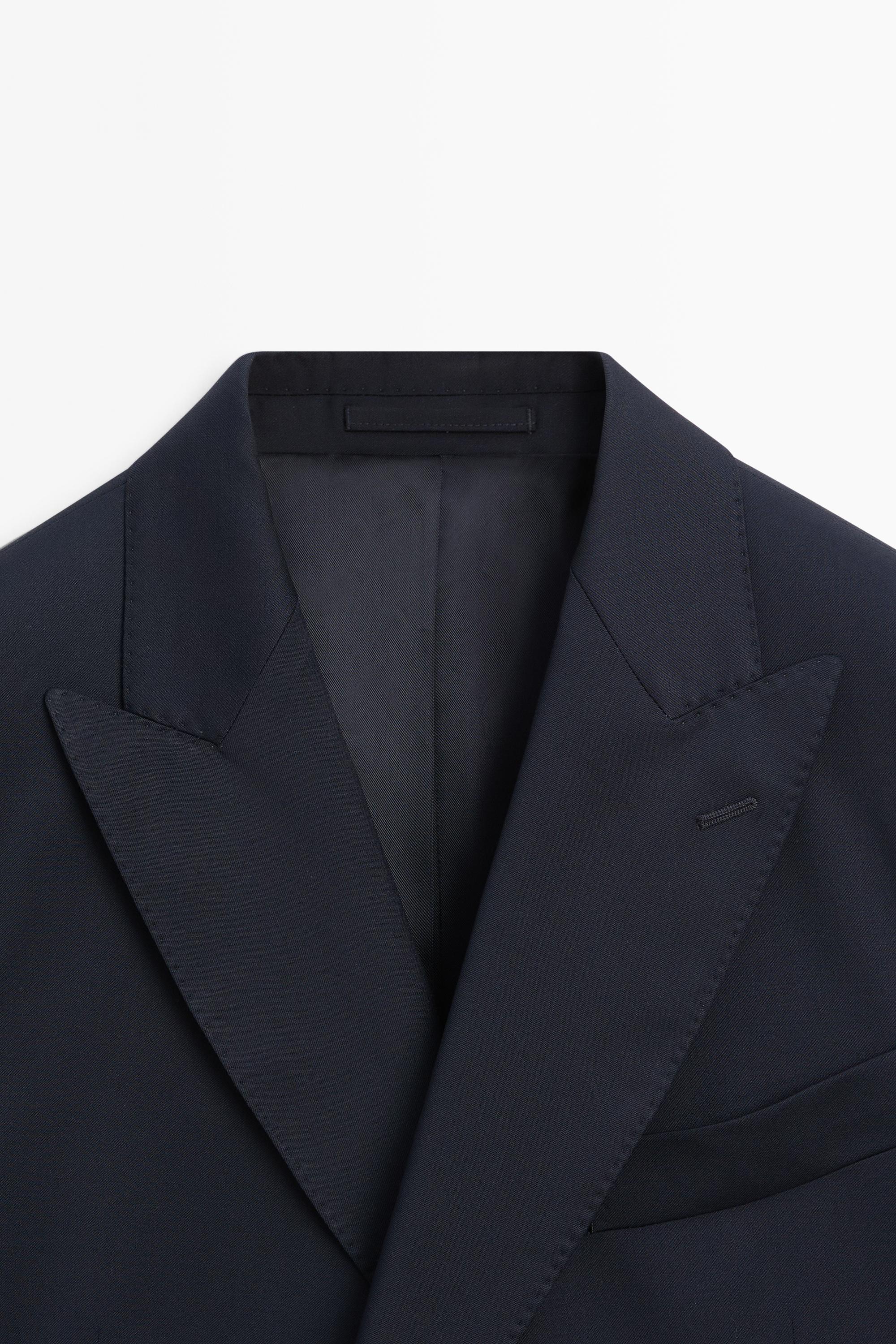 100% cool wool double-breasted suit blazer — NAVY BLUE