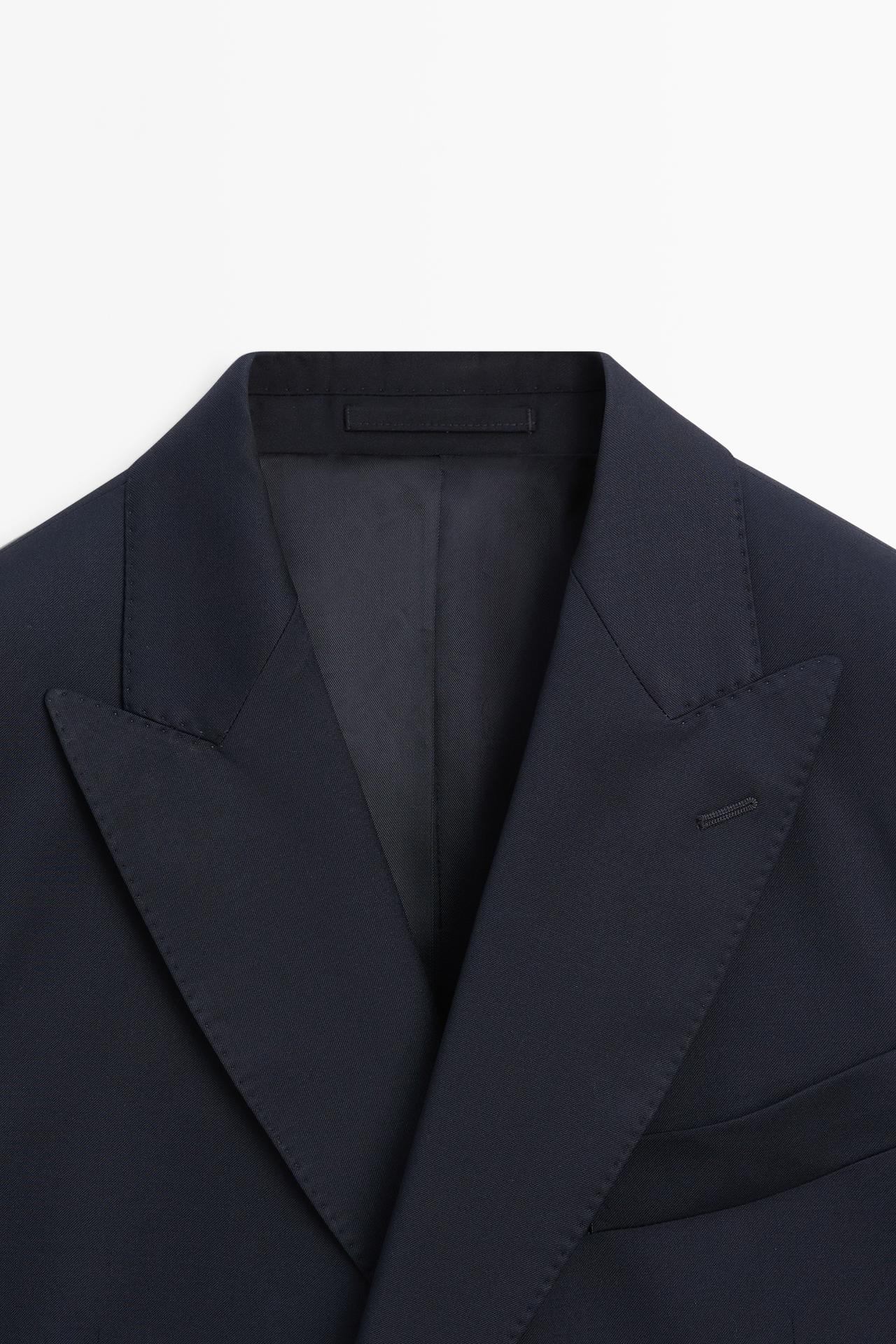 100% cool wool double-breasted suit blazer — NAVY BLUE