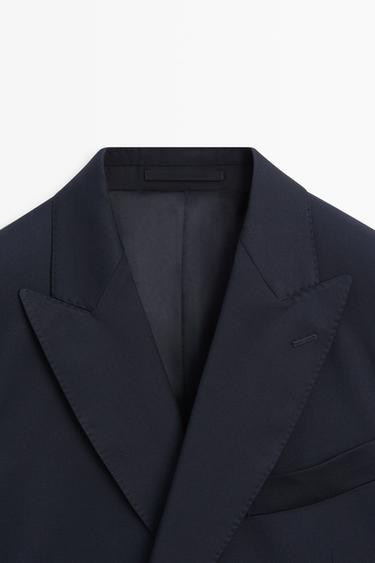 100% cool wool double-breasted suit blazer — NAVY BLUE 4