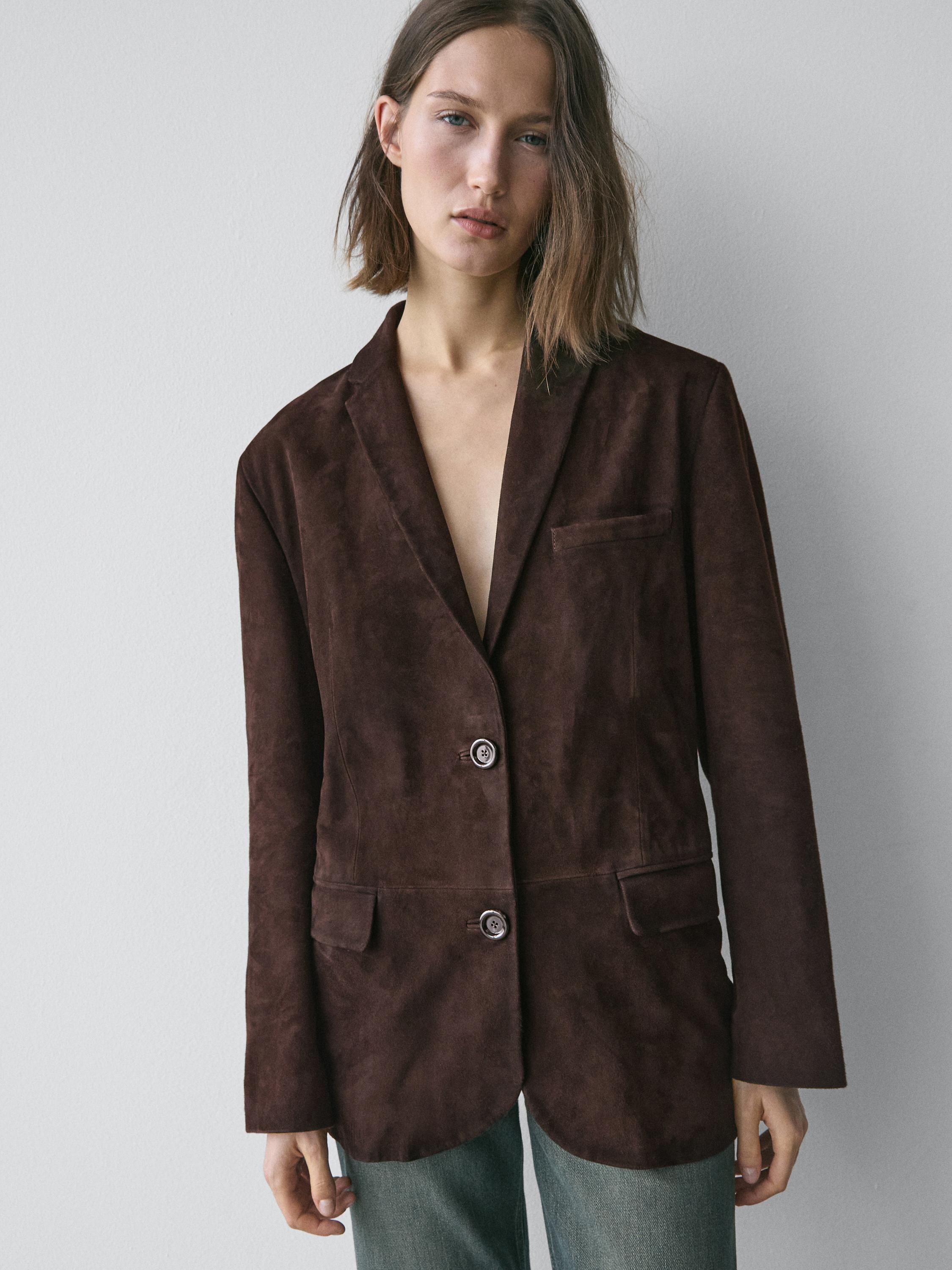 Massimo Dutti dark brown suede jacket – best spring suede jacket for women