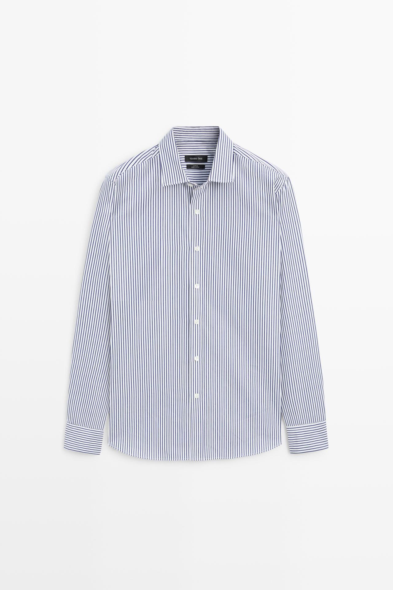 100% cotton regular fit striped shirt — NAVY BLUE