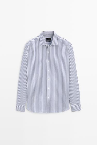 100% cotton regular fit striped shirt — NAVY BLUE 2