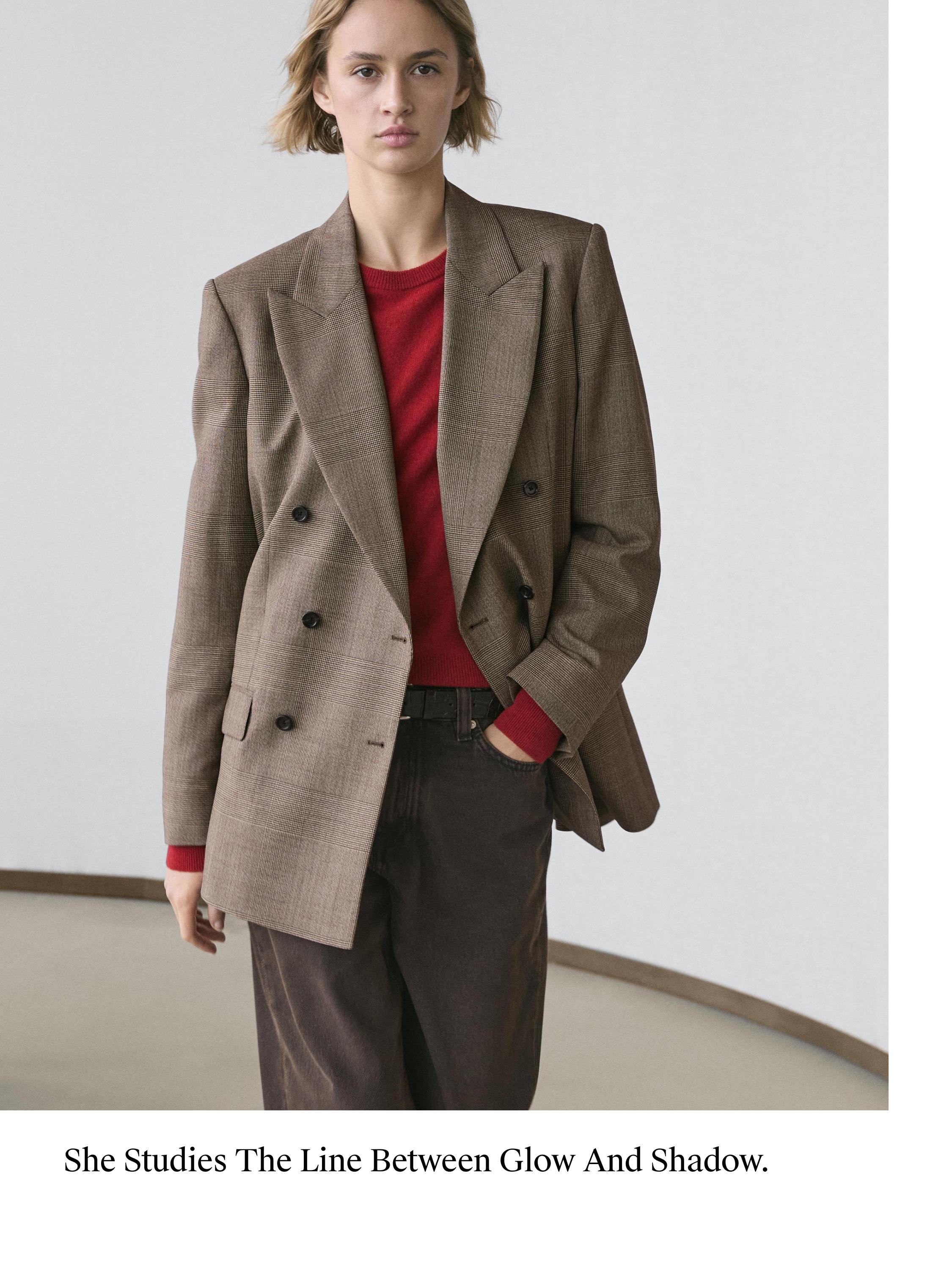 100% wool check suit blazer — BEIGE