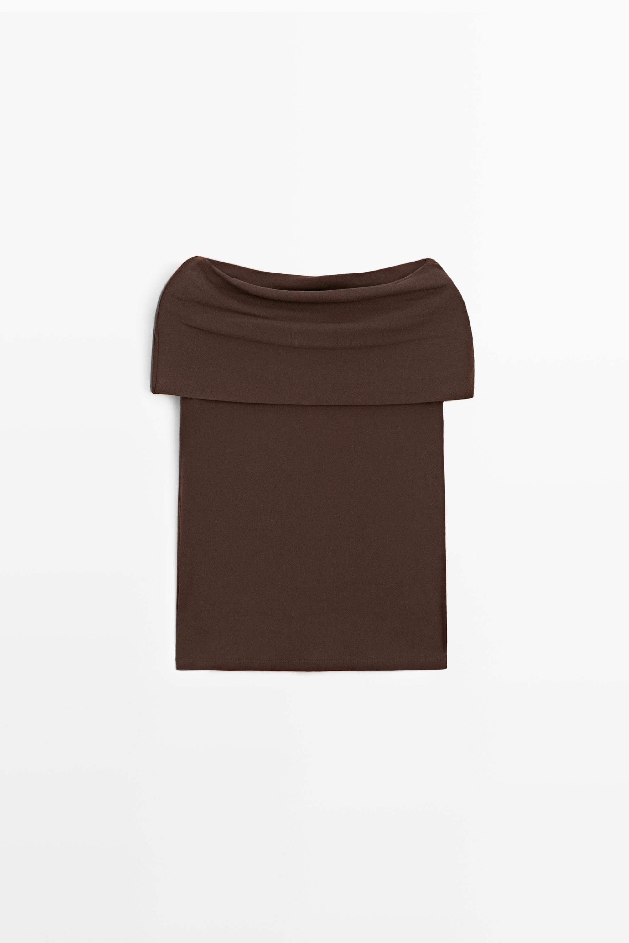 Cotton off-the-shoulder top — BROWN