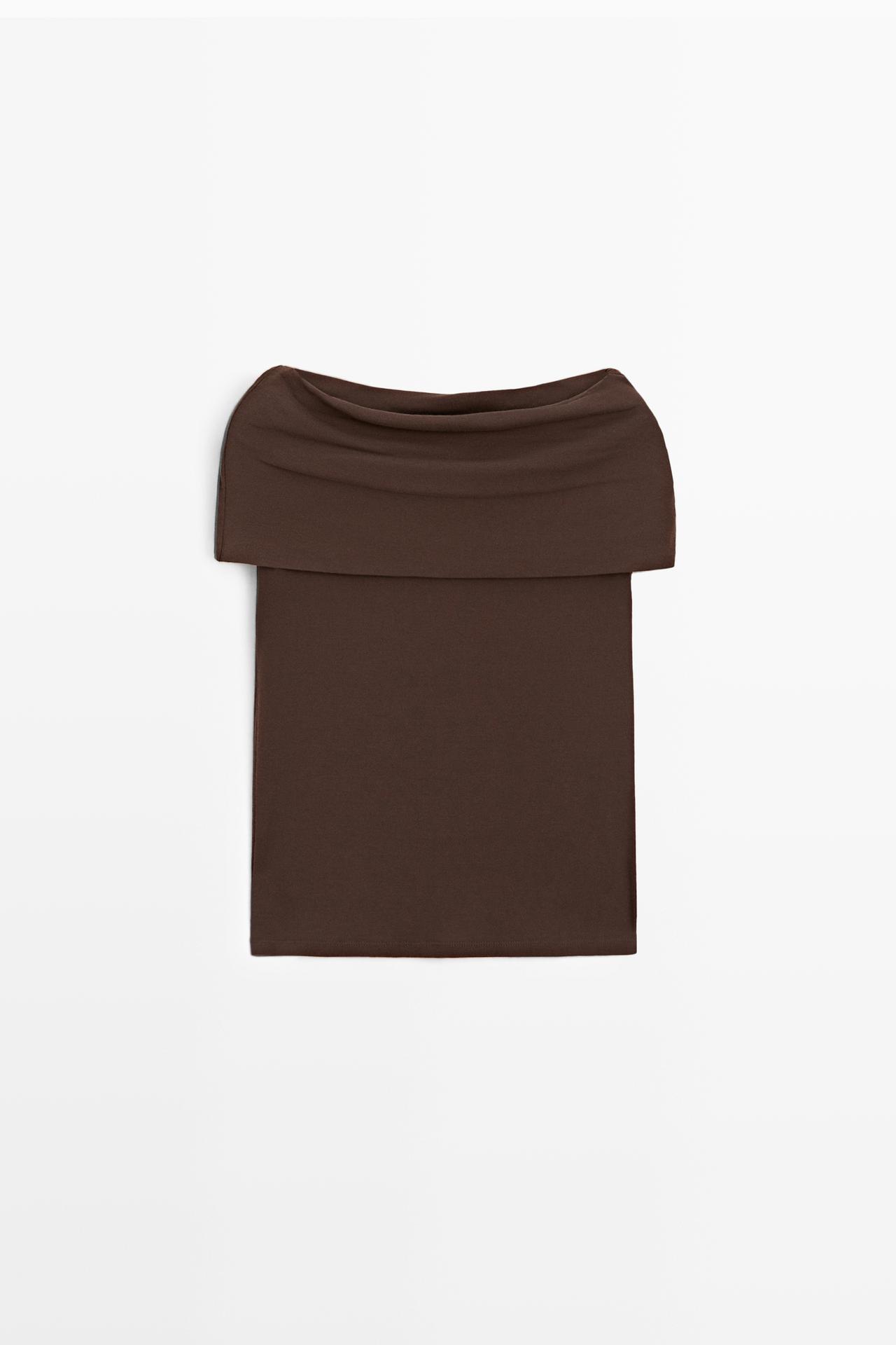 Cotton off-the-shoulder top — BROWN