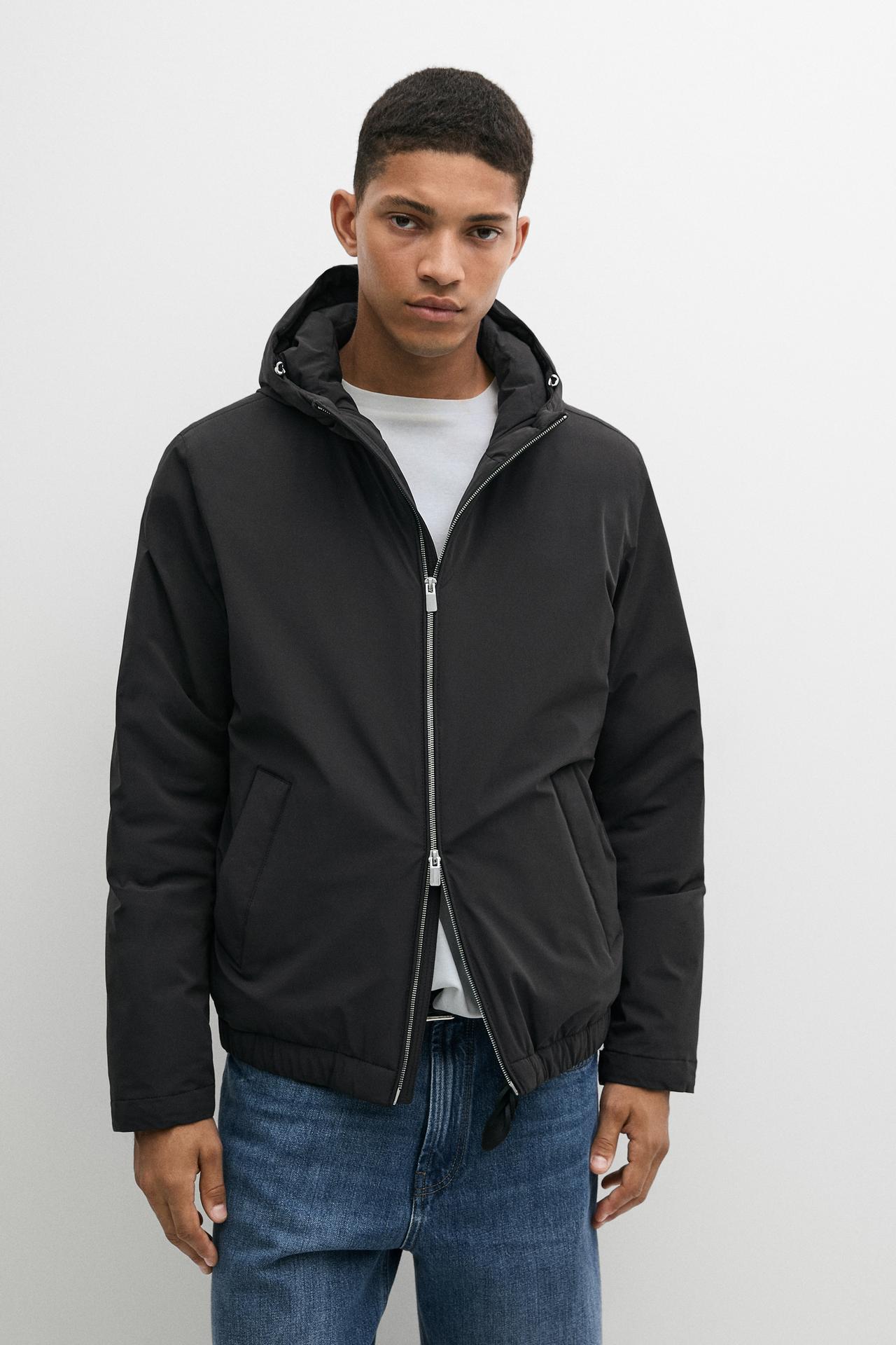 Lightweight hooded down jacket — BLACK