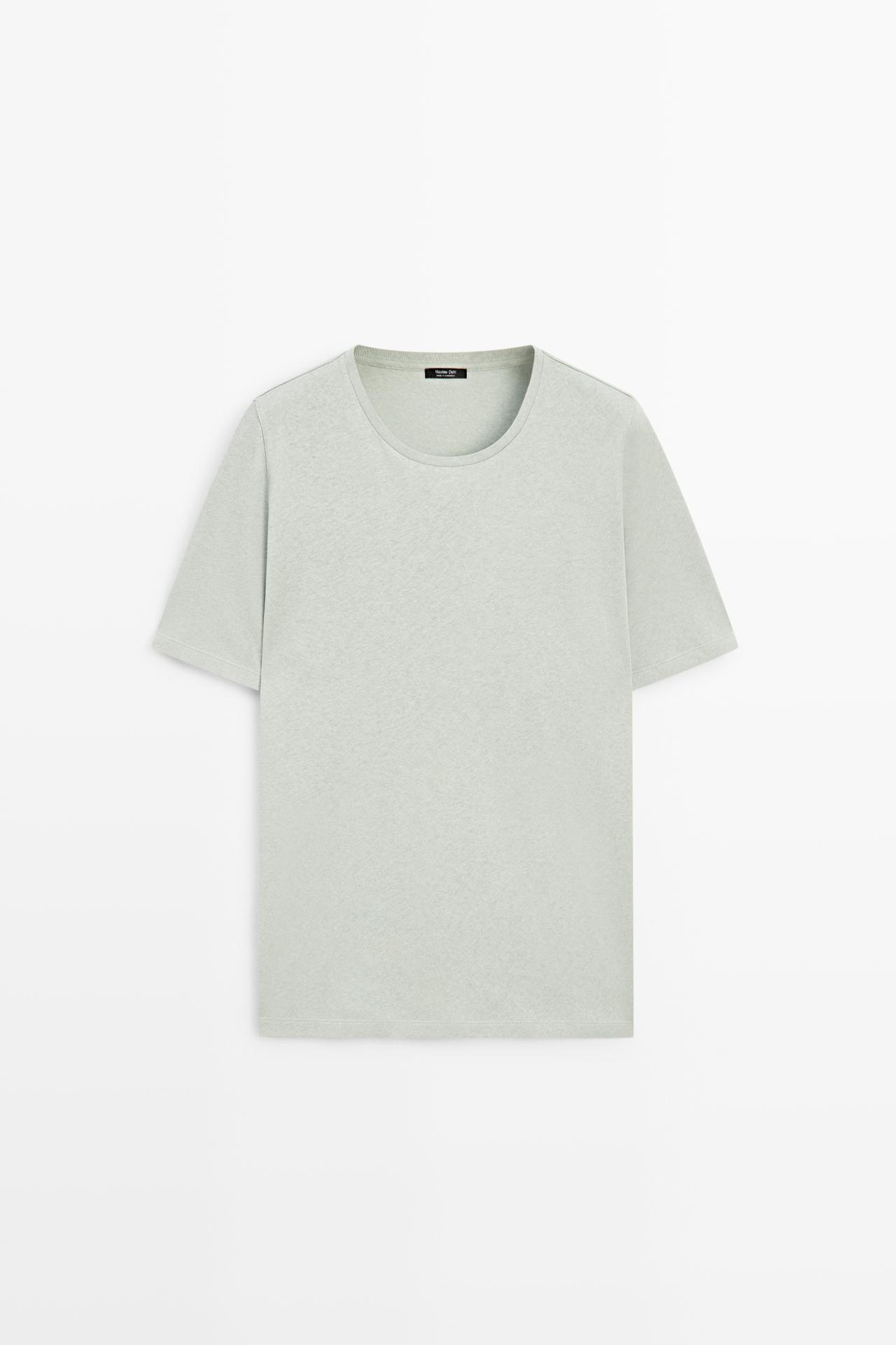Massimo Dutti - Herre - Kortærmet T-Shirt I Hør Og Bomuld - Grøn - L