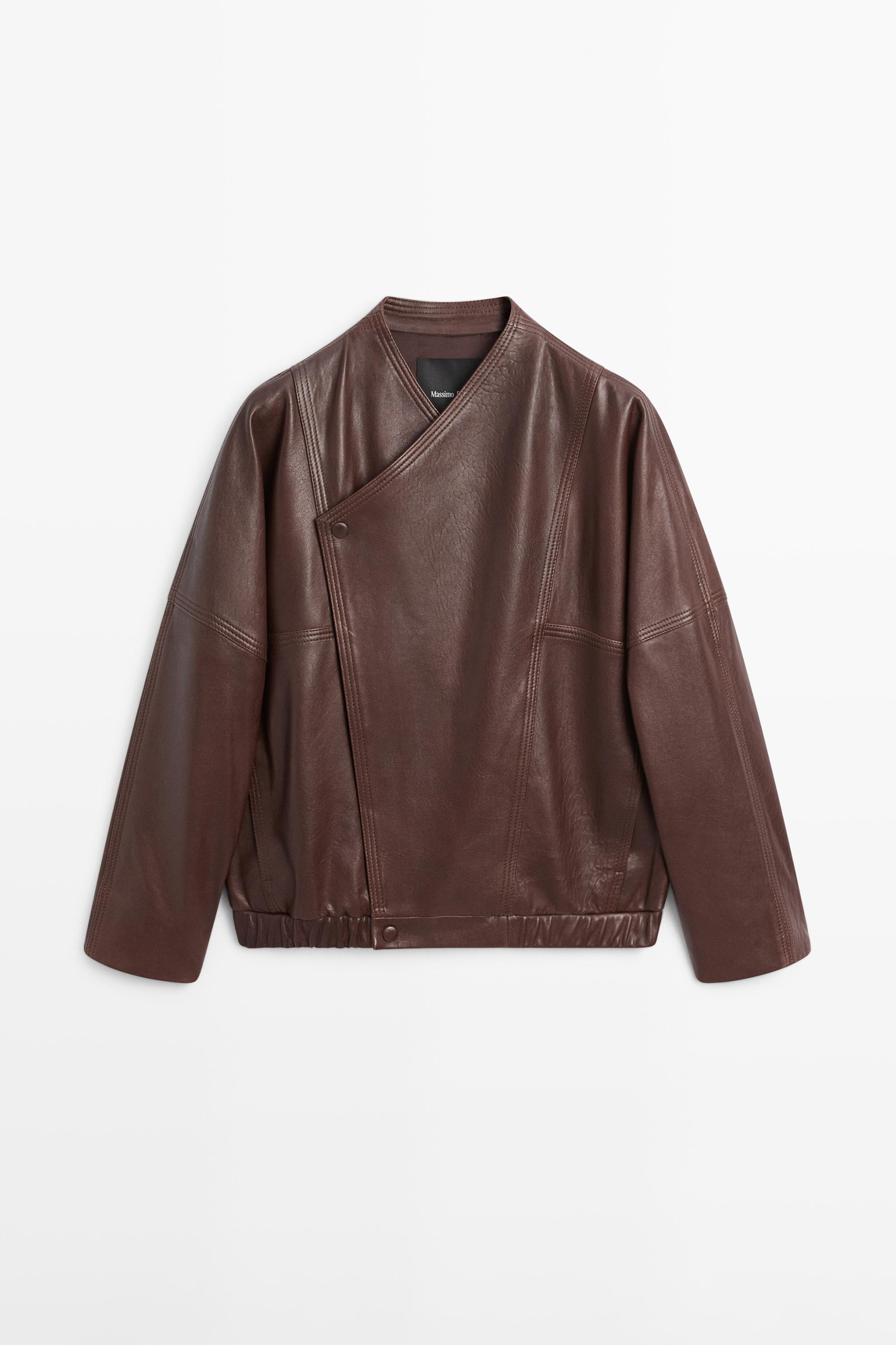 비대칭 나파 레더 봄버 자켓