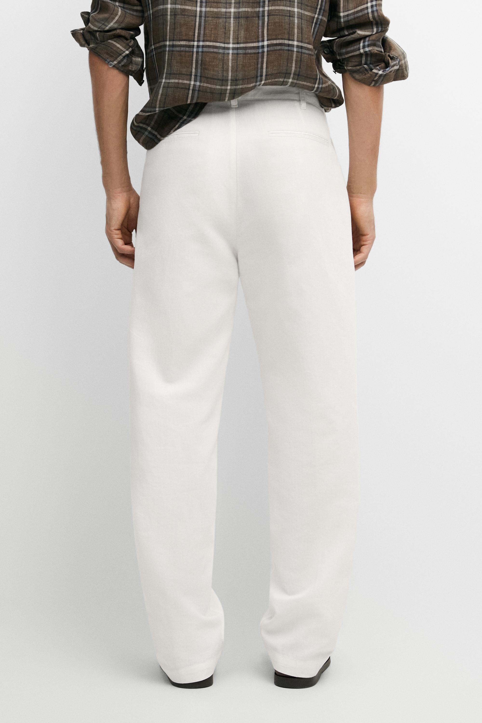 Linen-cotton straight-leg pants — Off white
