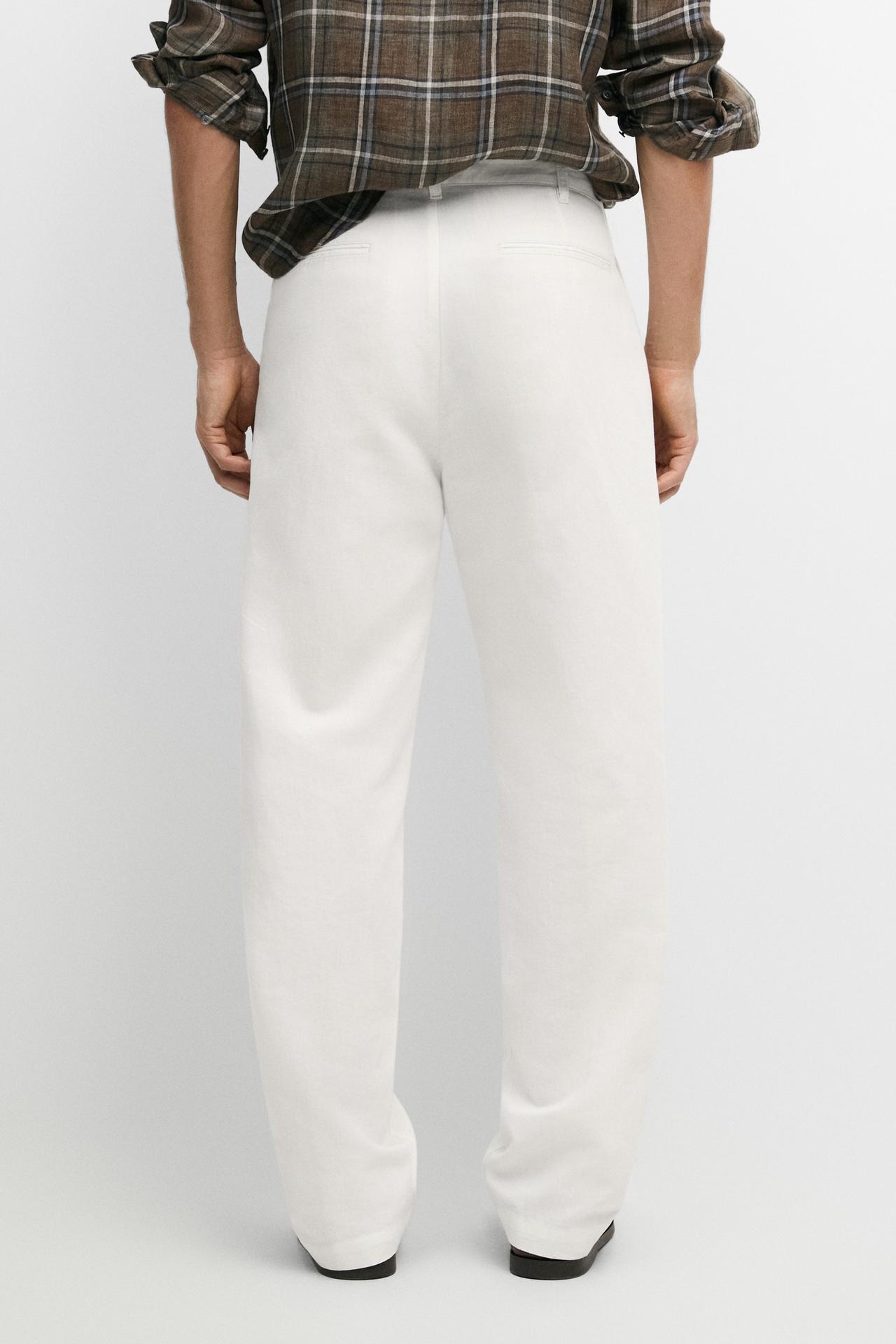 Linen-cotton straight-leg pants — Off white