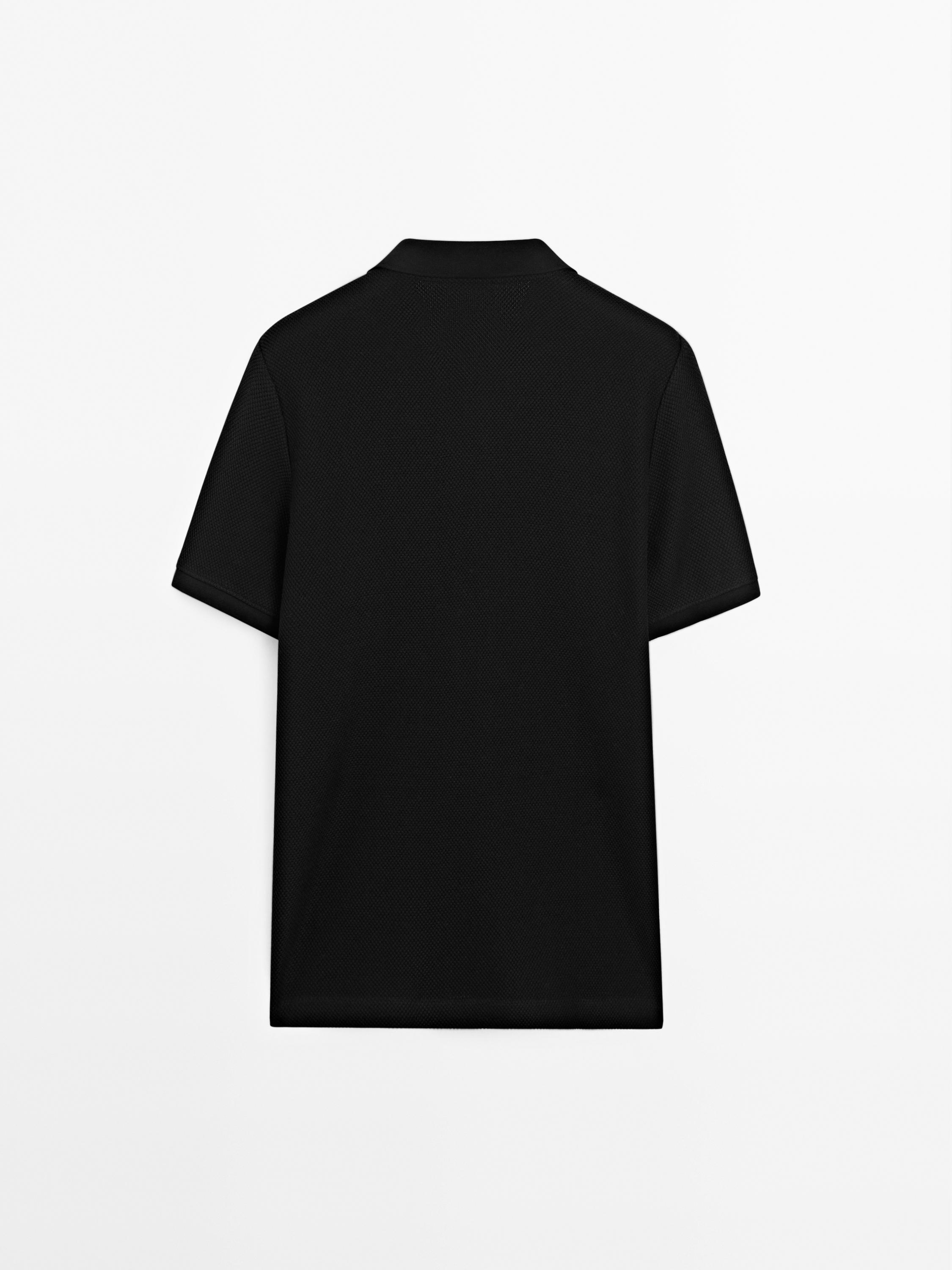 Textured V-neck cotton polo shirt