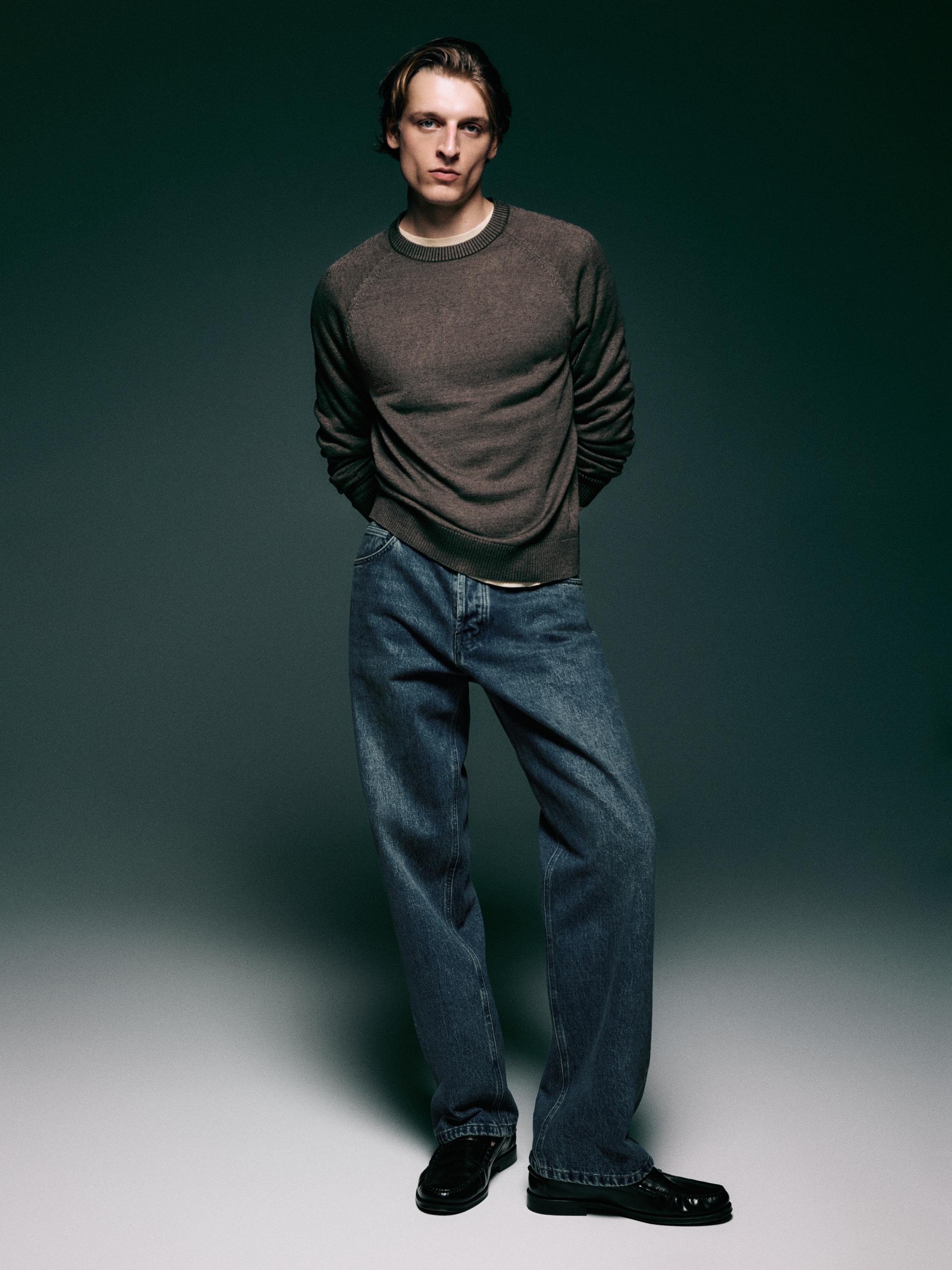 Cotton blend knit sweater — Greyish green