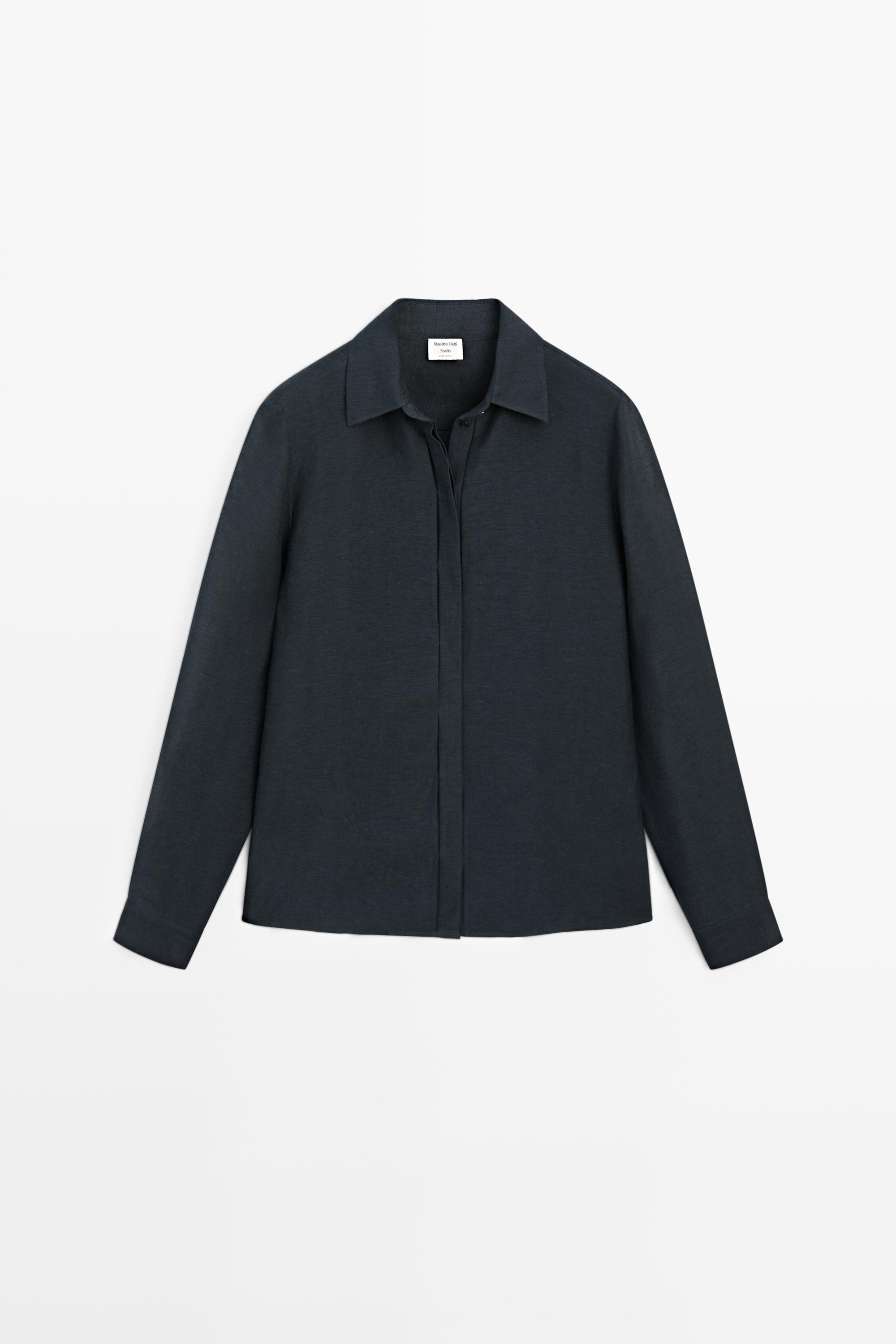 STUDIO semi-sheer flowing shirt — NAVY BLUE