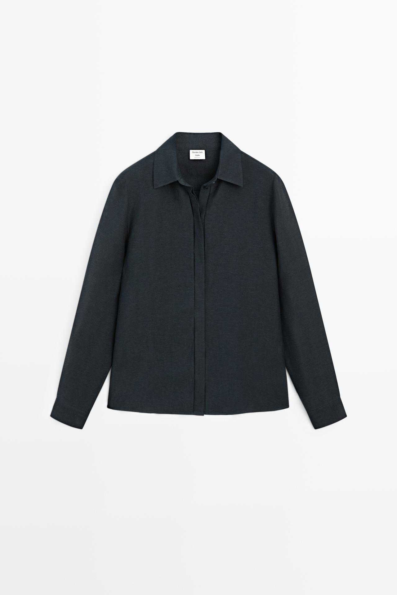 STUDIO semi-sheer flowing shirt — NAVY BLUE