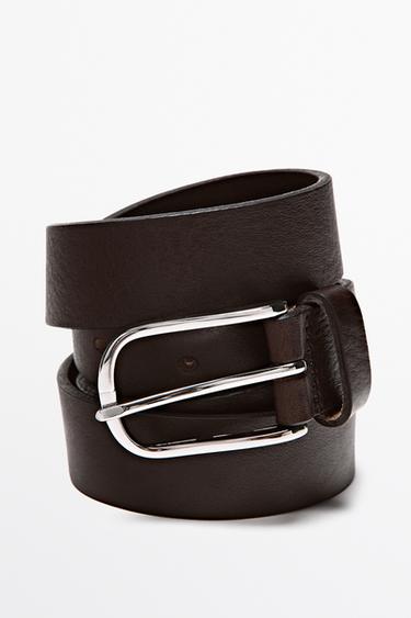 Nappa leather belt with oval buckle — BROWN 4