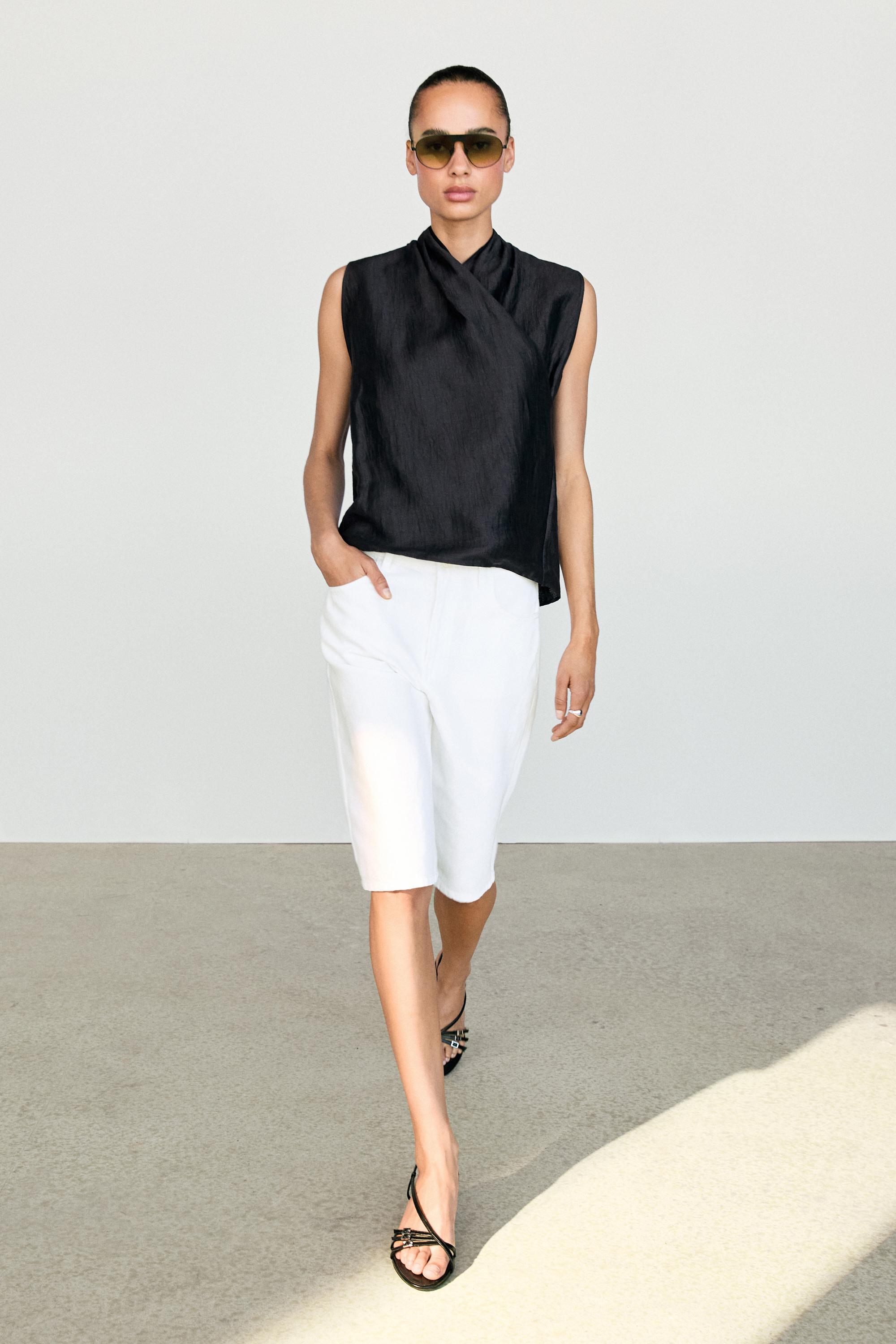Cotton and linen blend Bermuda shorts — Off white