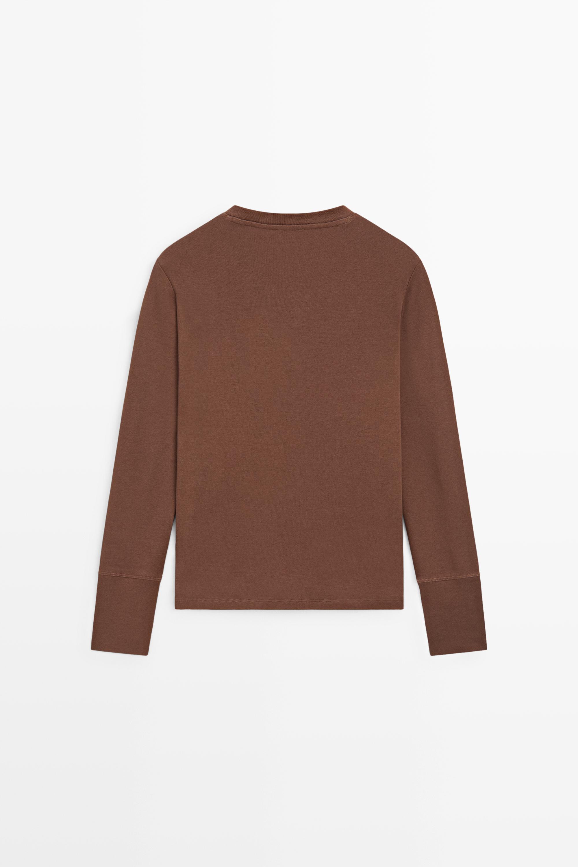 100% cotton long sleeve T-shirt — BROWN