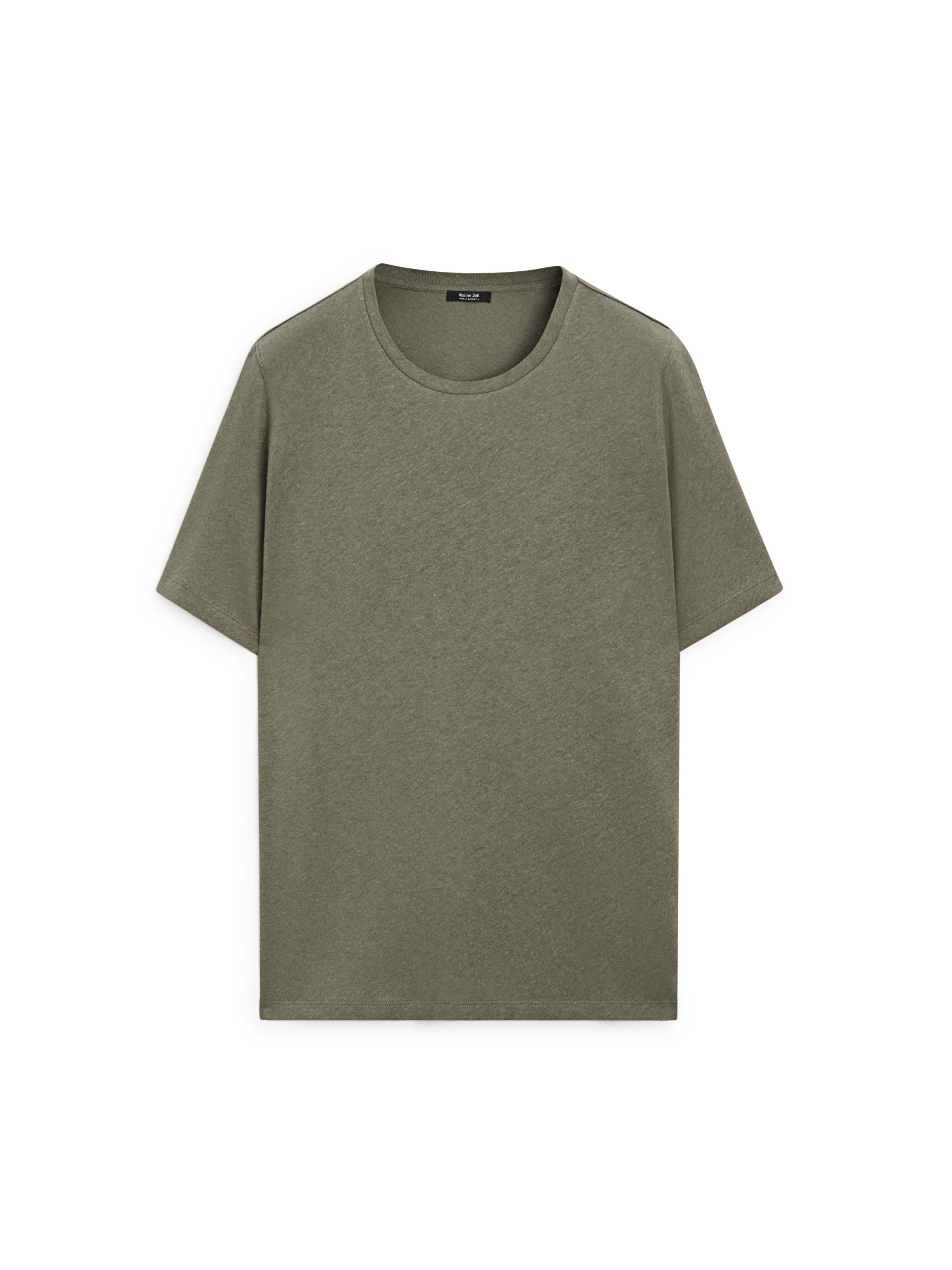 Short sleeve linen and cotton T-shirt — PALE KHAKI
