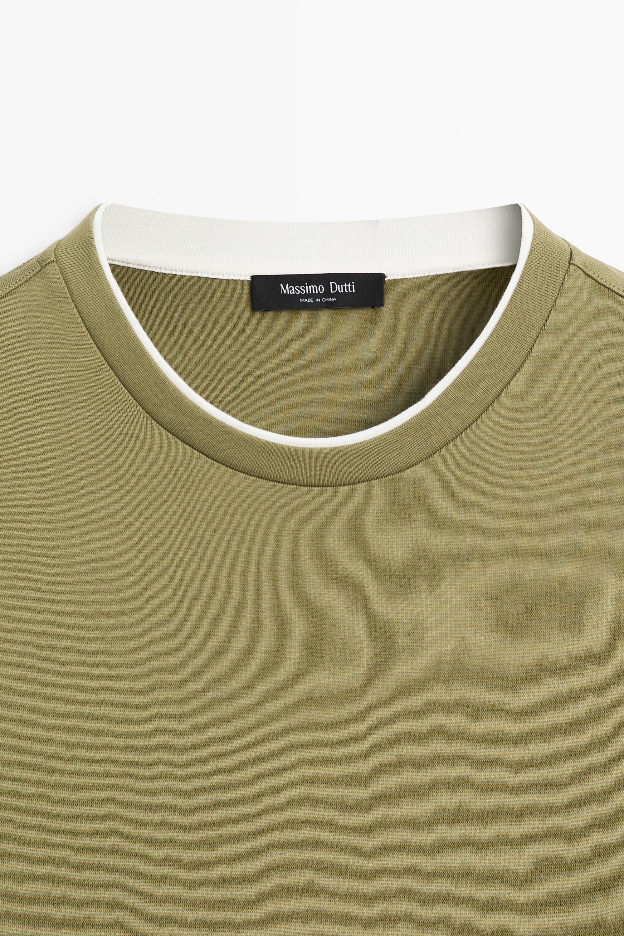 100% cotton layered collar T-shirt — GREEN