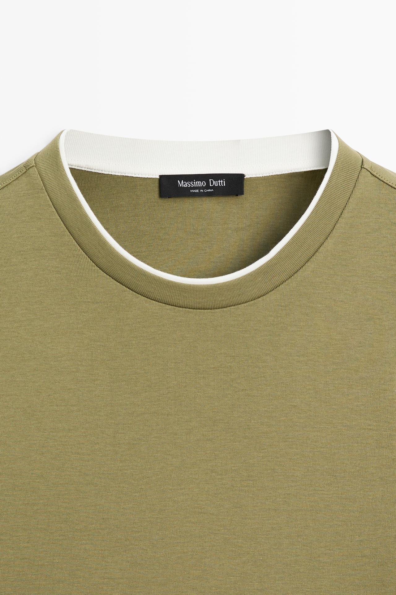 100% cotton layered collar T-shirt — GREEN