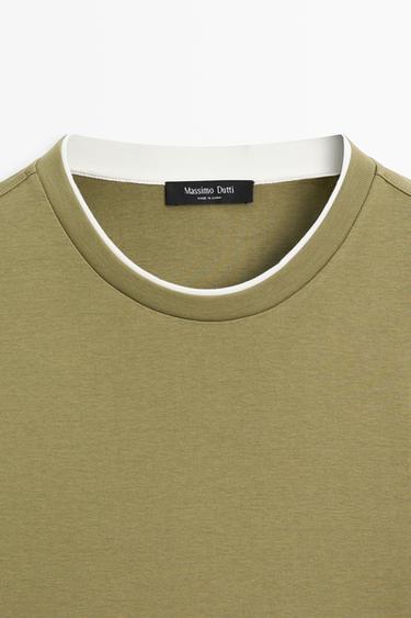 100% cotton layered collar T-shirt — GREEN 4