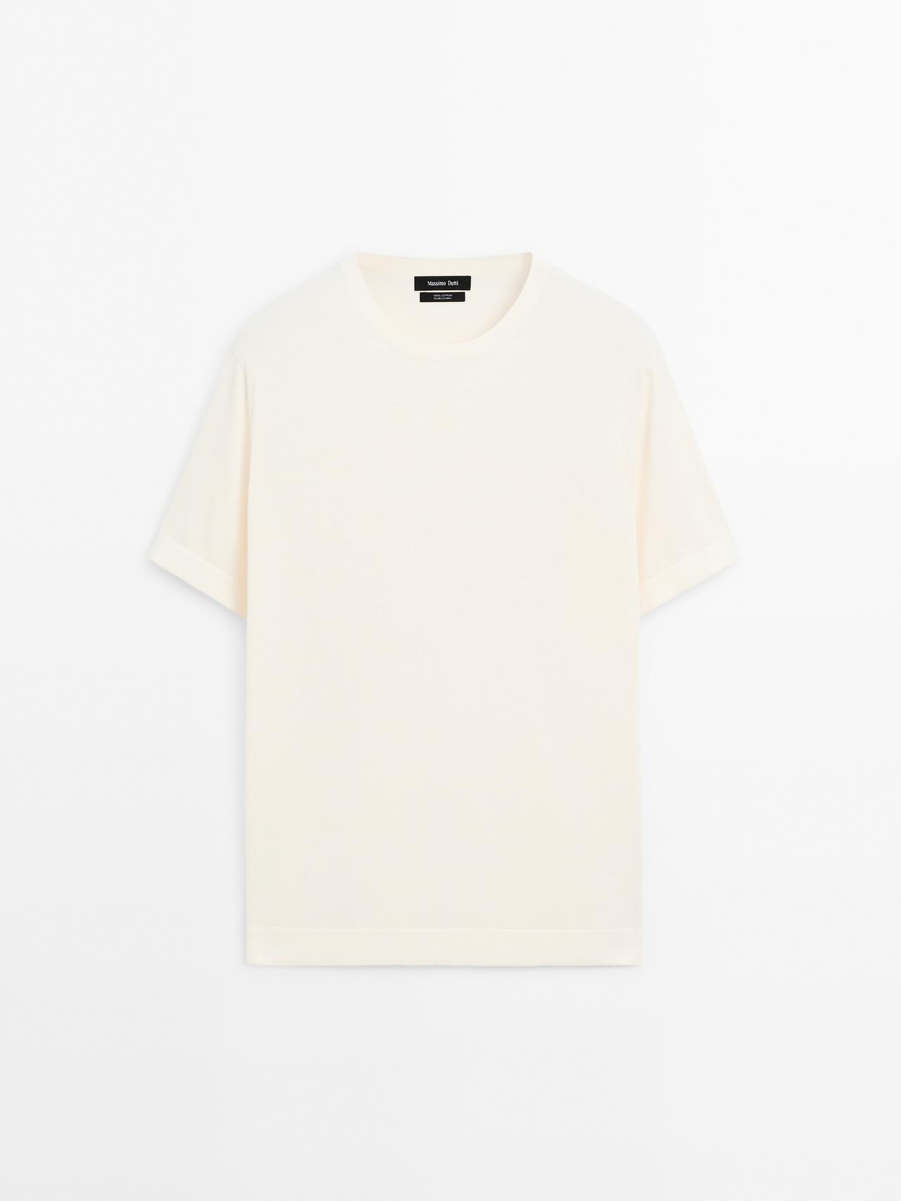 Massimo Dutti - Herre - Kortærmet, Strikket Trøje I 100 % Bomuld - Råhvid - L