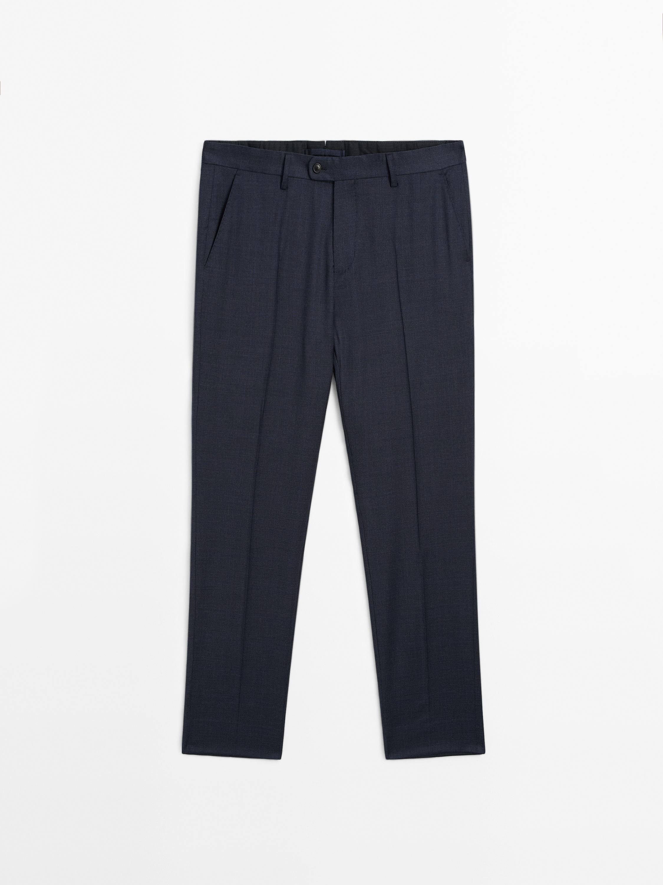 Check wool suit trousers