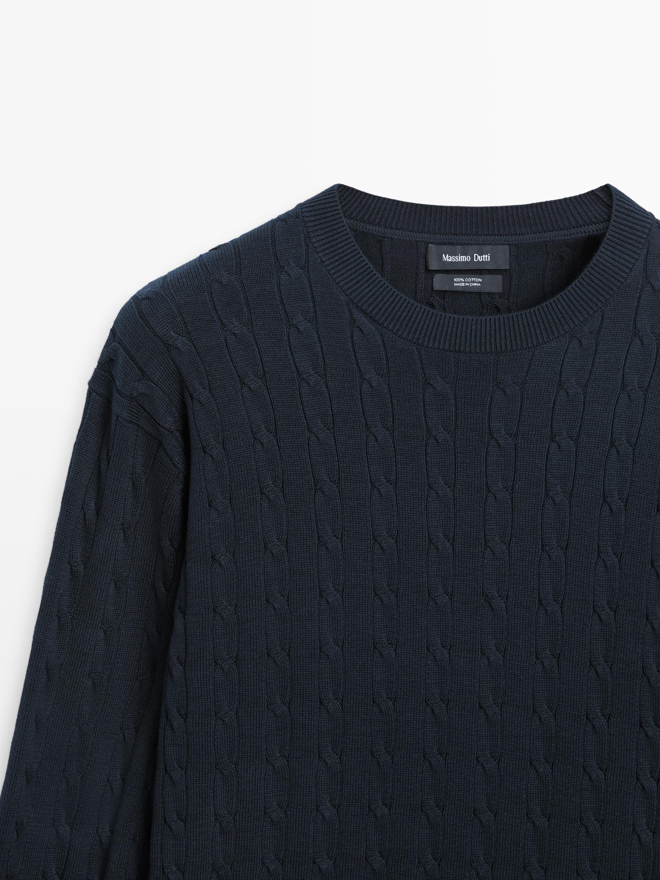 100% cotton cable-knit sweater — NAVY BLUE
