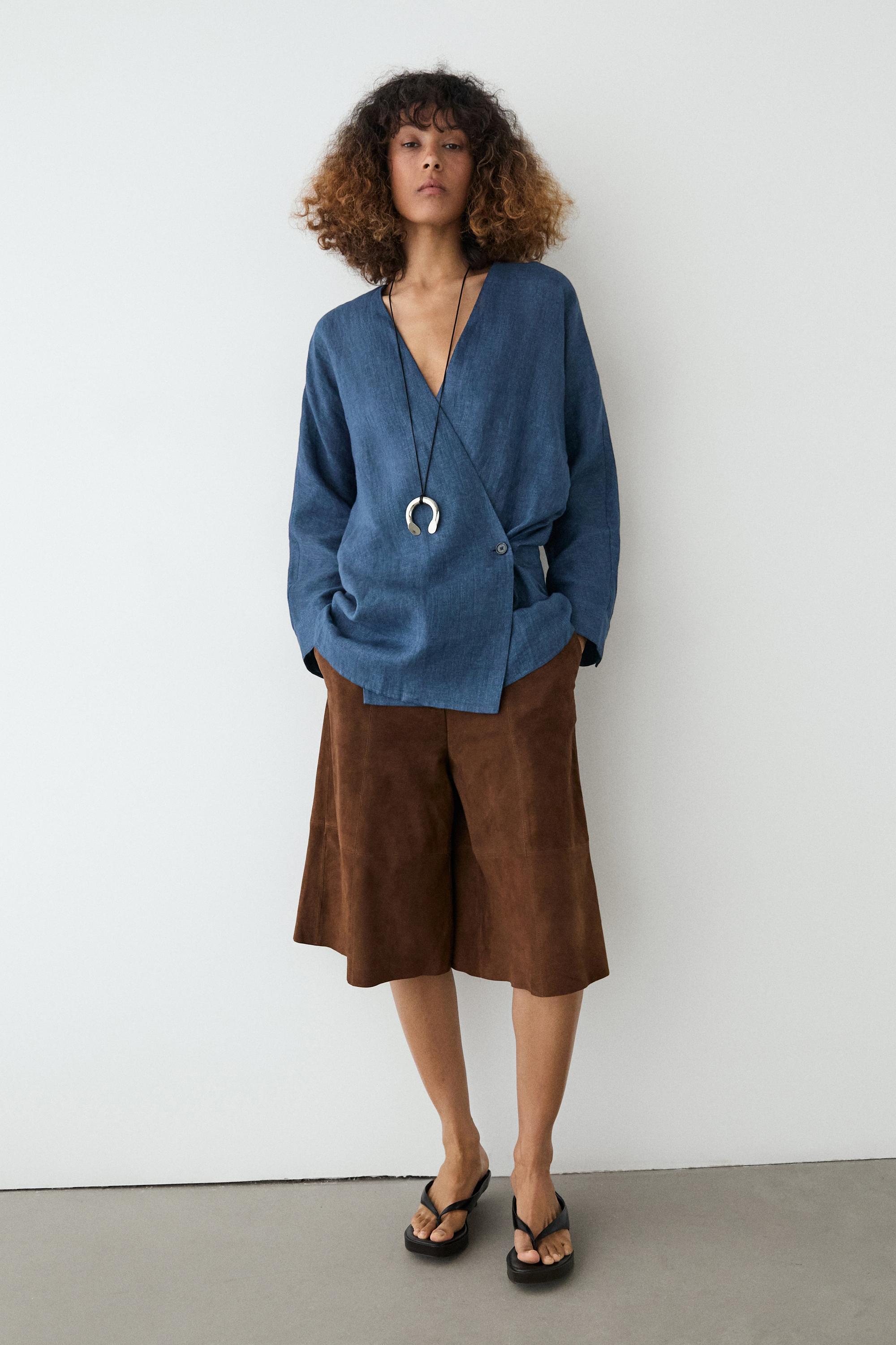 Long suede leather Bermuda shorts — BROWN