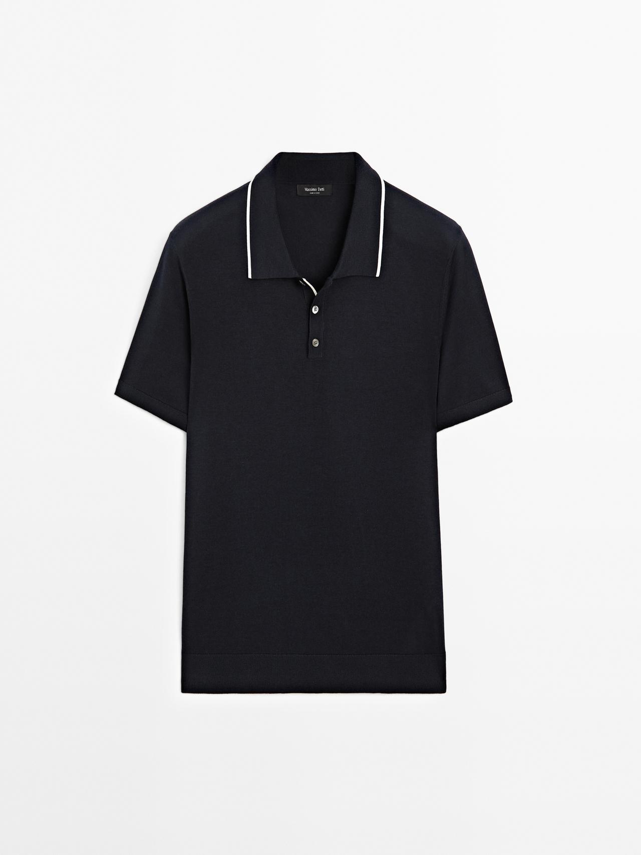Massimo Dutti - Herre - Poloshirt I Strik Med Farvet Krave - Marineblå - M