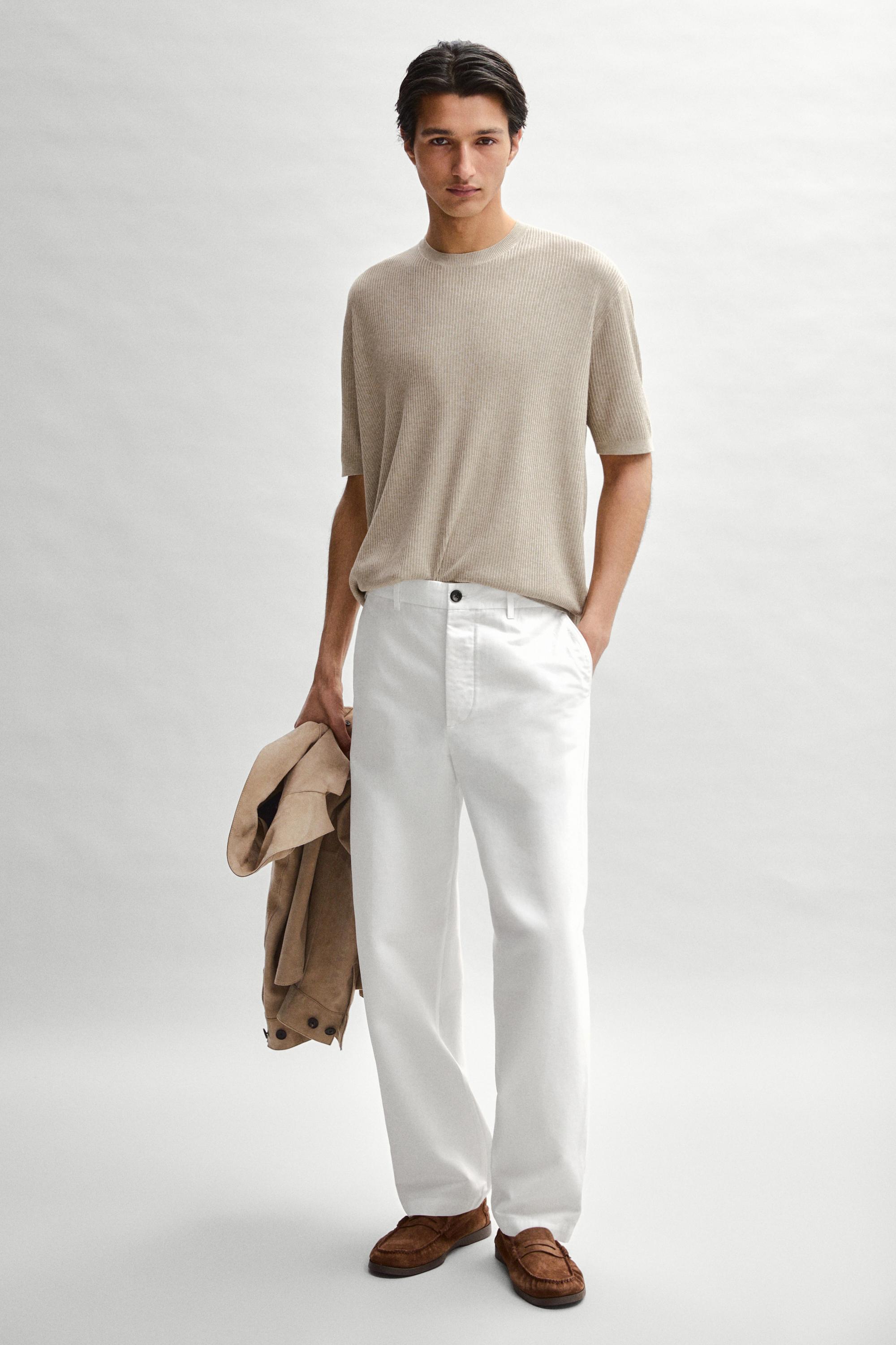 Short sleeve knit cotton blend sweater