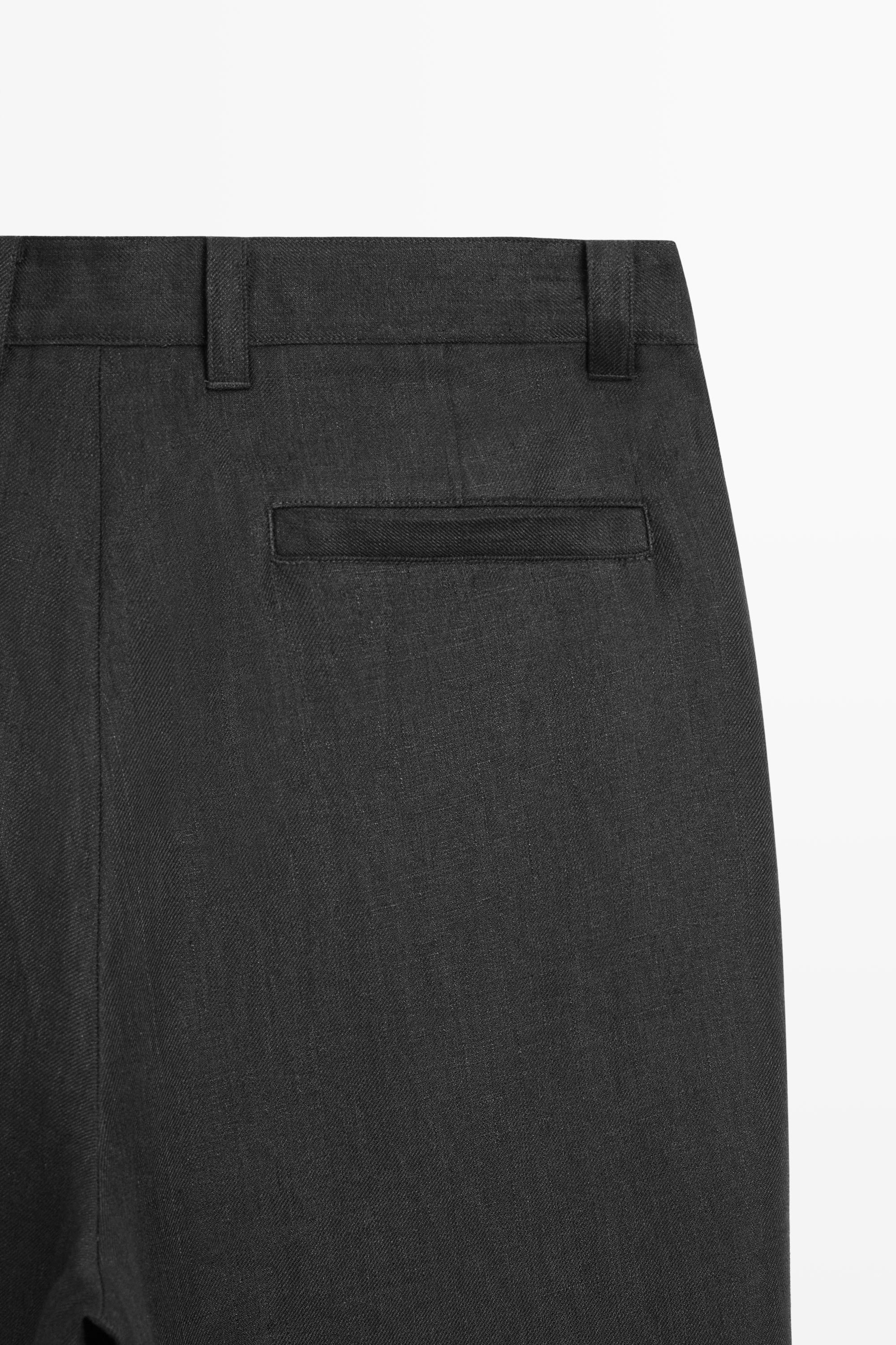 100% linen trousers with double darts — BLACK