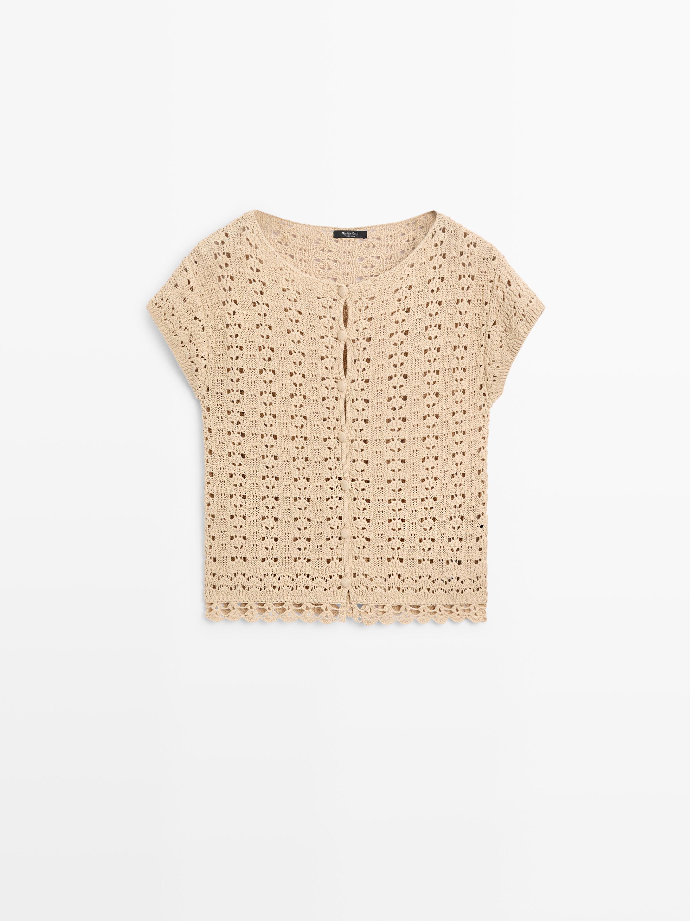 Kurzarm-Cardigan mit Häkelstrick