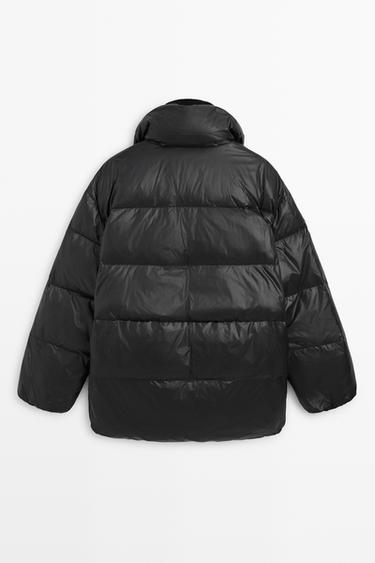 Down jacket with detachable knit bib detail — BLACK 6