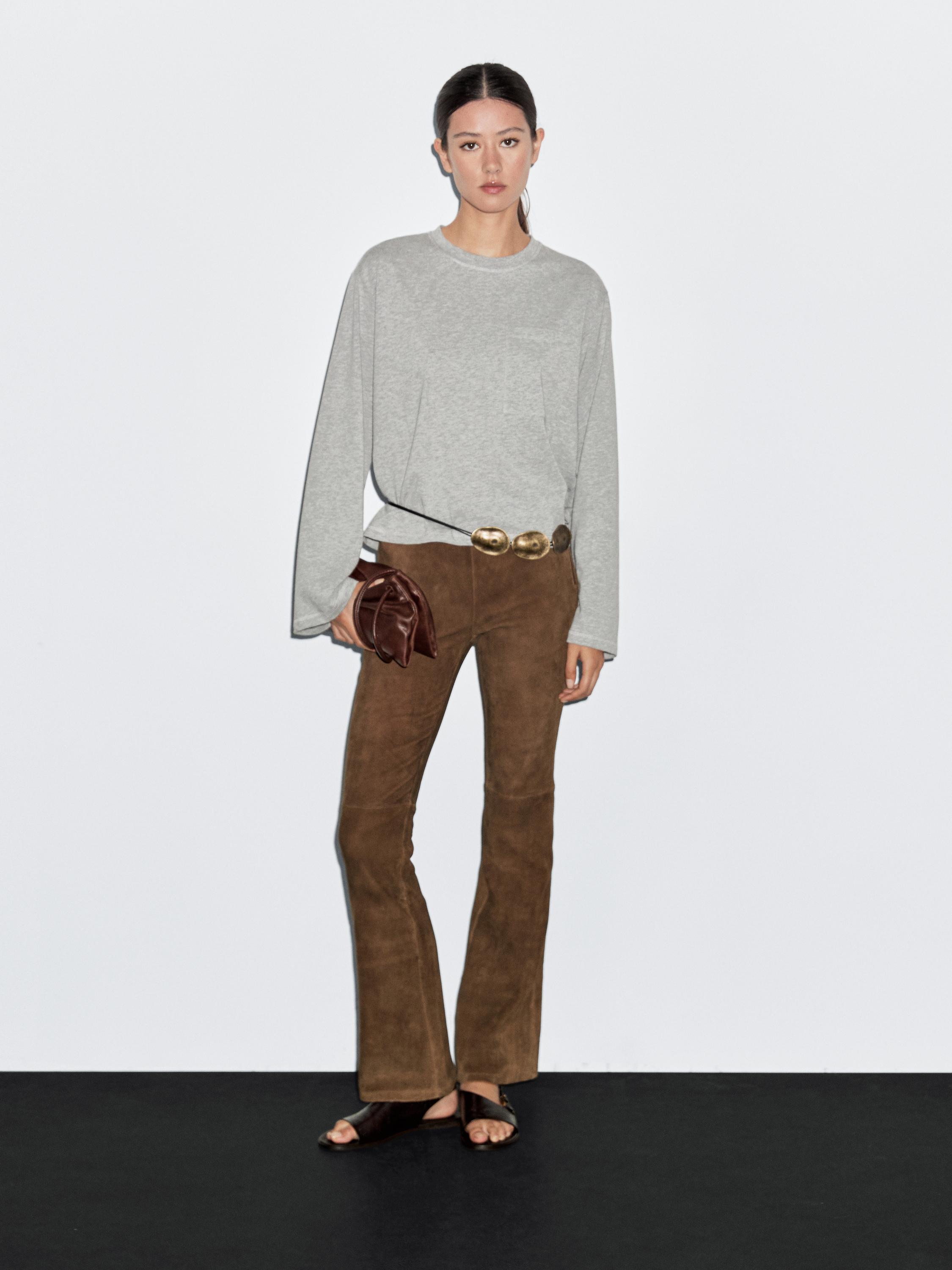 Flared suede leather trousers