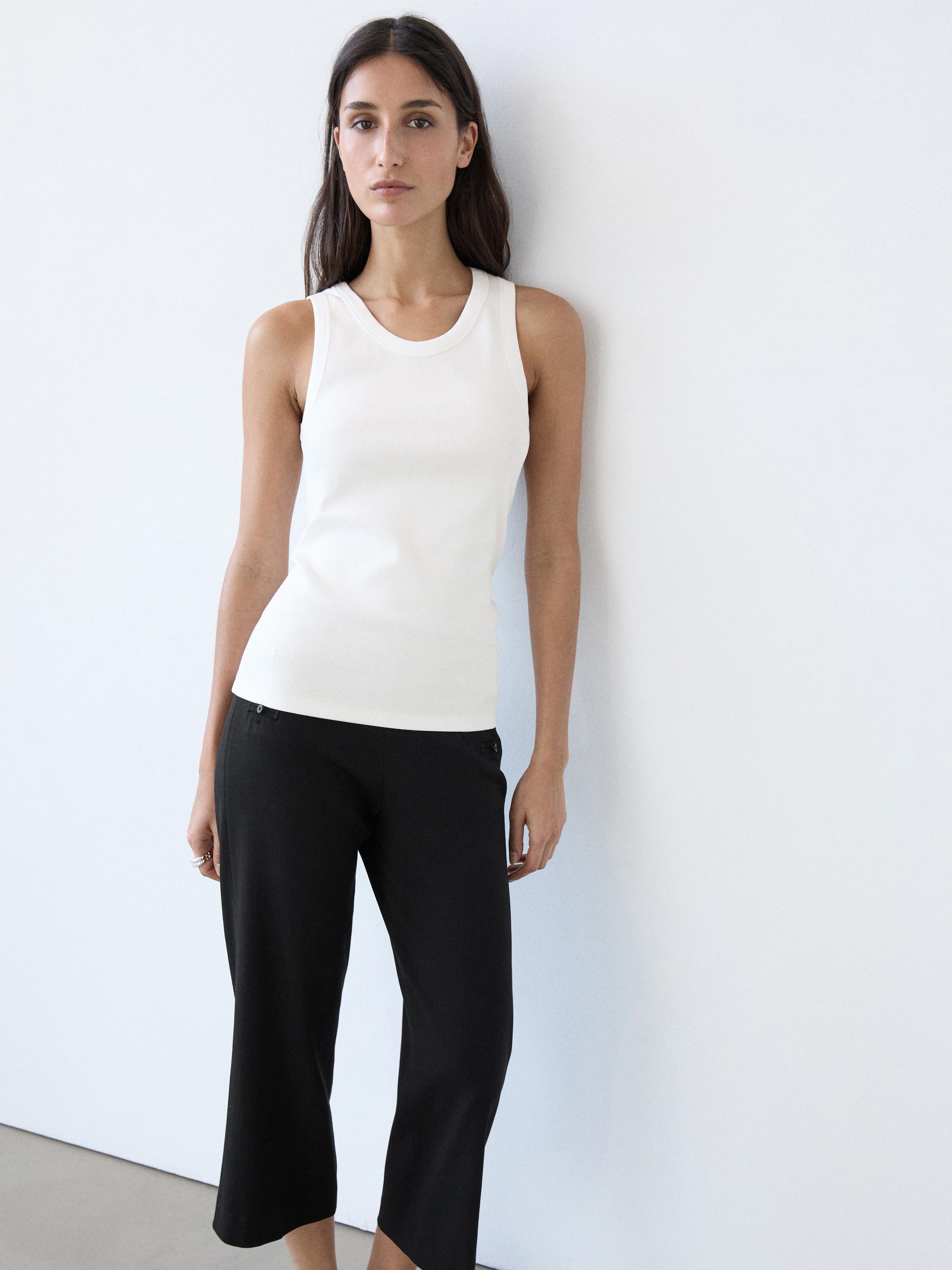 Cotton blend halter top — WHITE