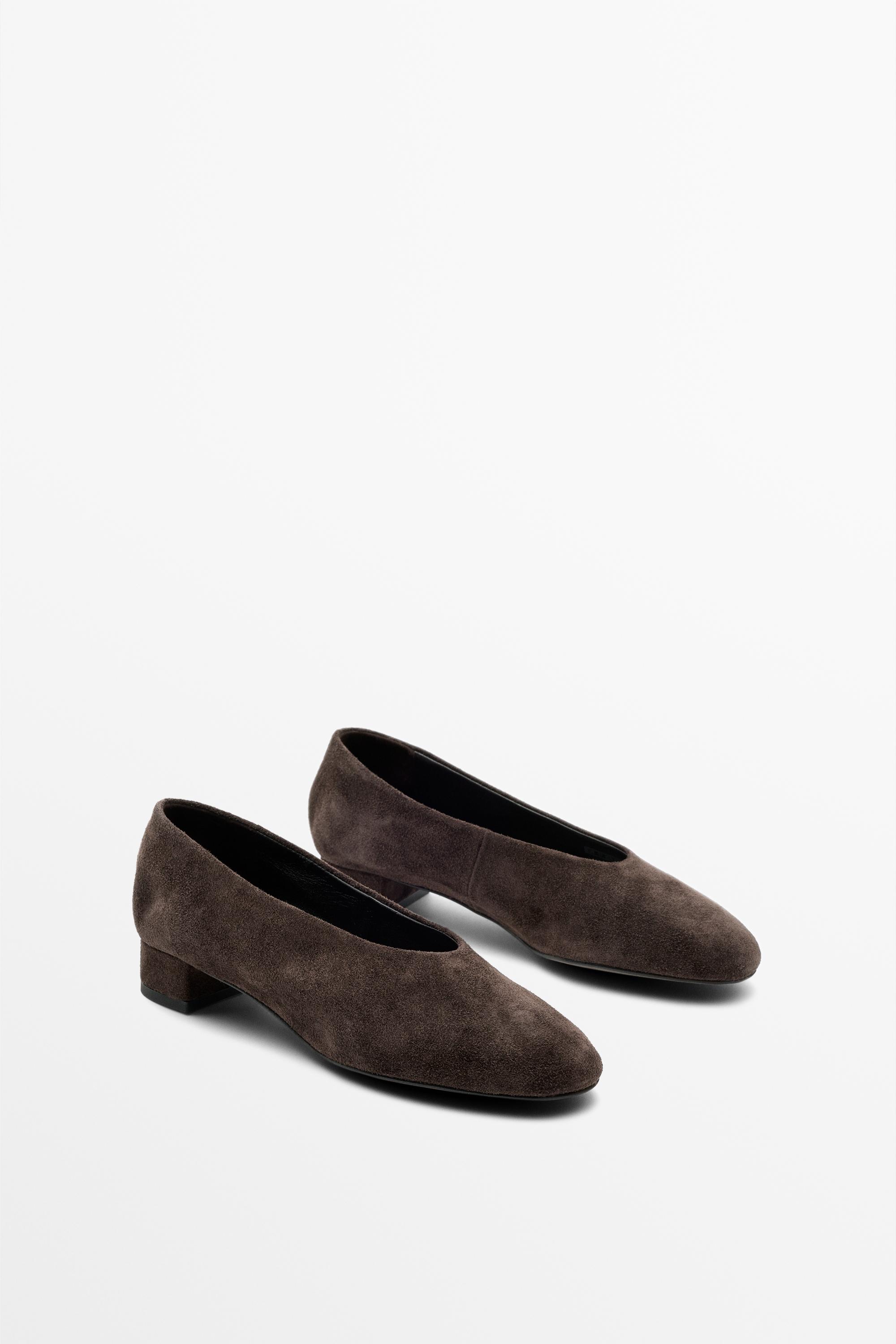 Split suede leather heel shoe — BROWN