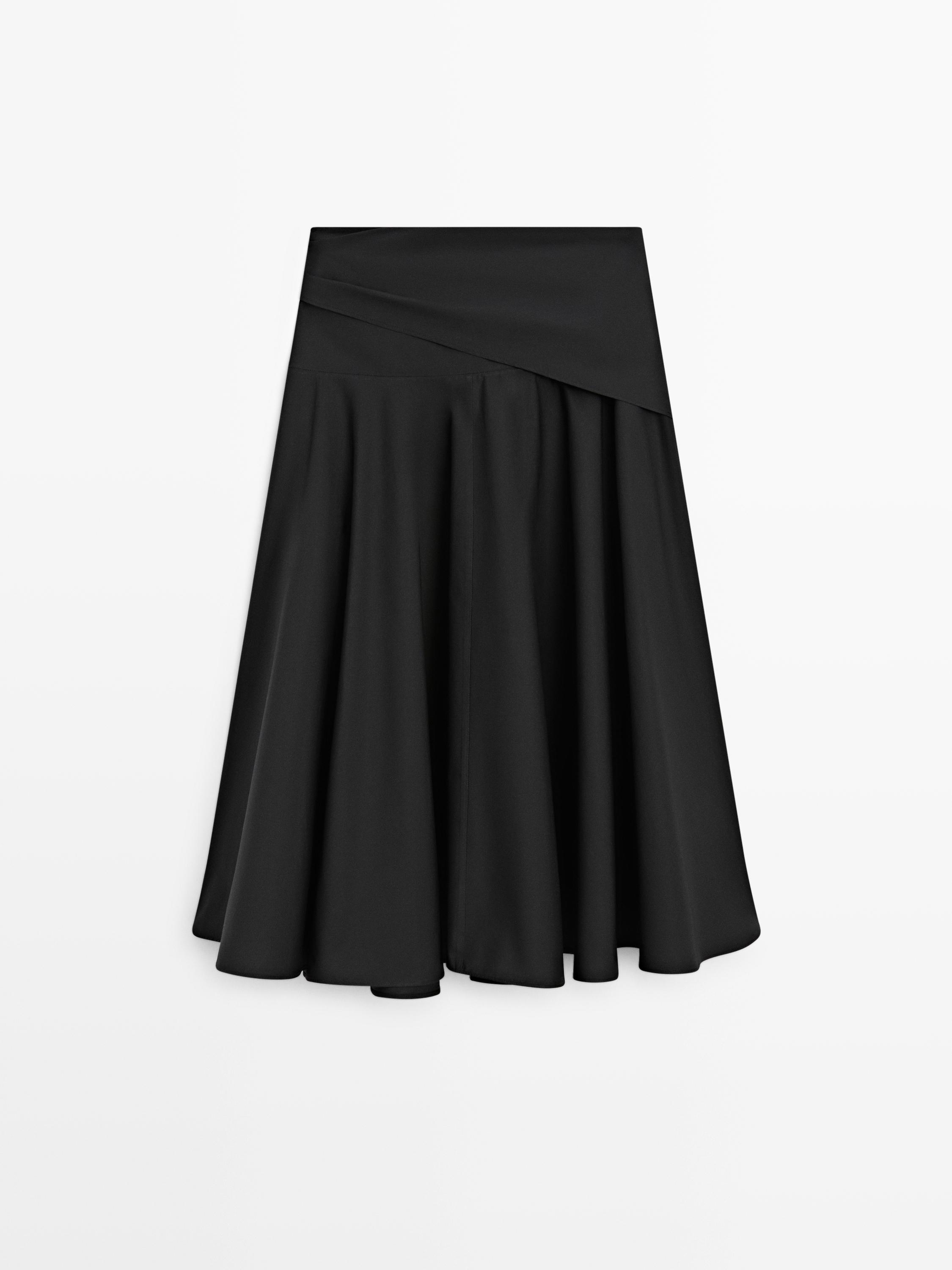Midi skirt with scarf detail — BLACK