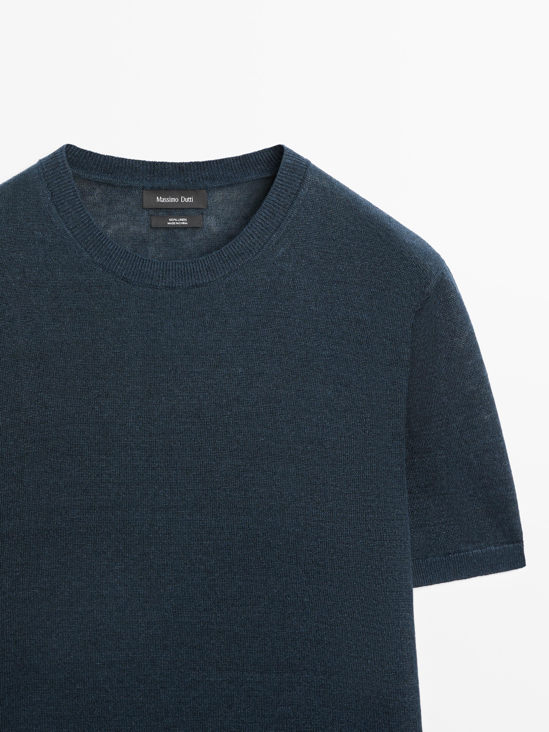 Lightweight 100% linen knit T-shirt — NAVY BLUE