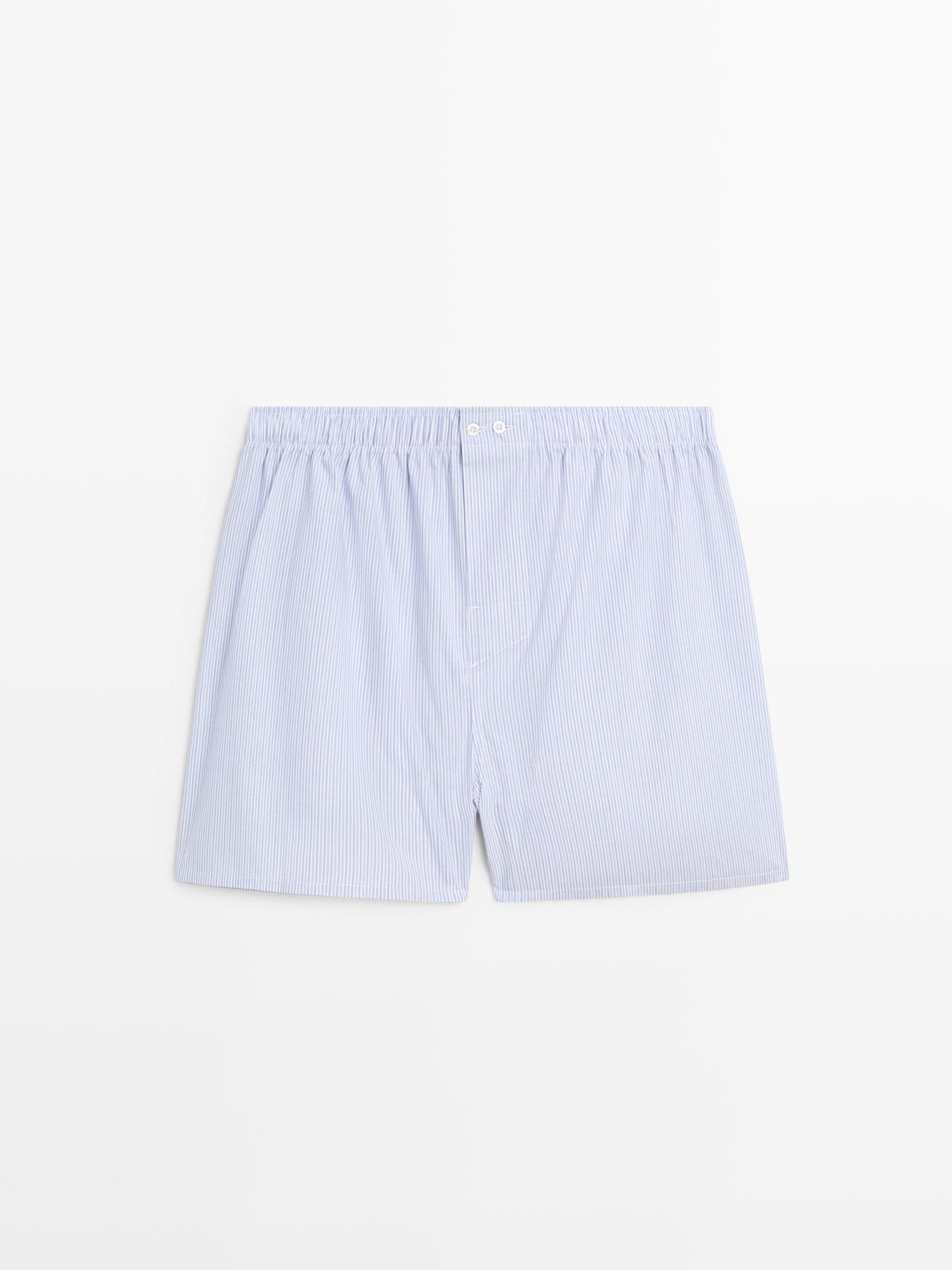 Caleçon À Rayures 100 % Coton - Bleu - Xl - Massimo Dutti - Homme