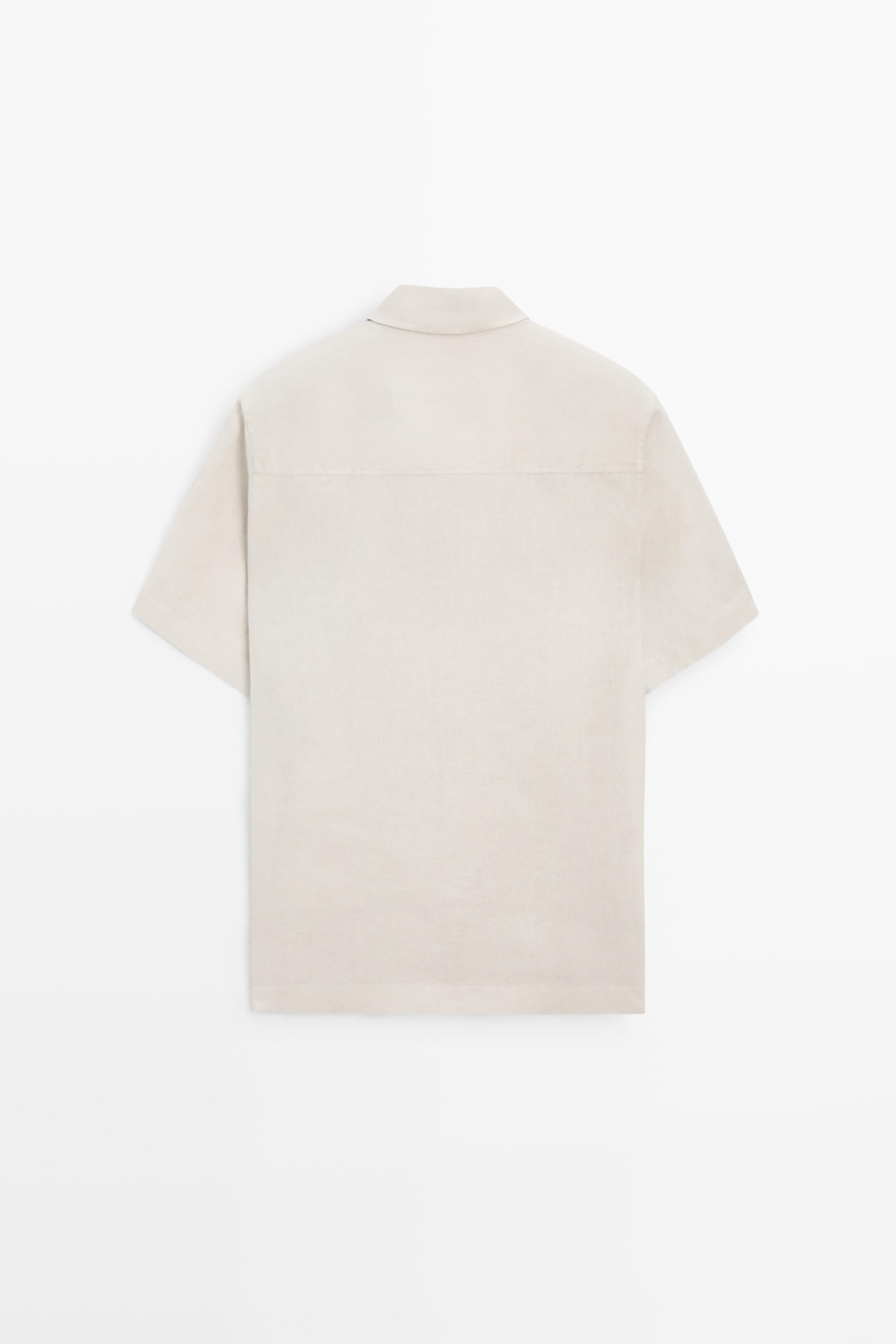 100% linen regular fit short sleeve shirt — BEIGE