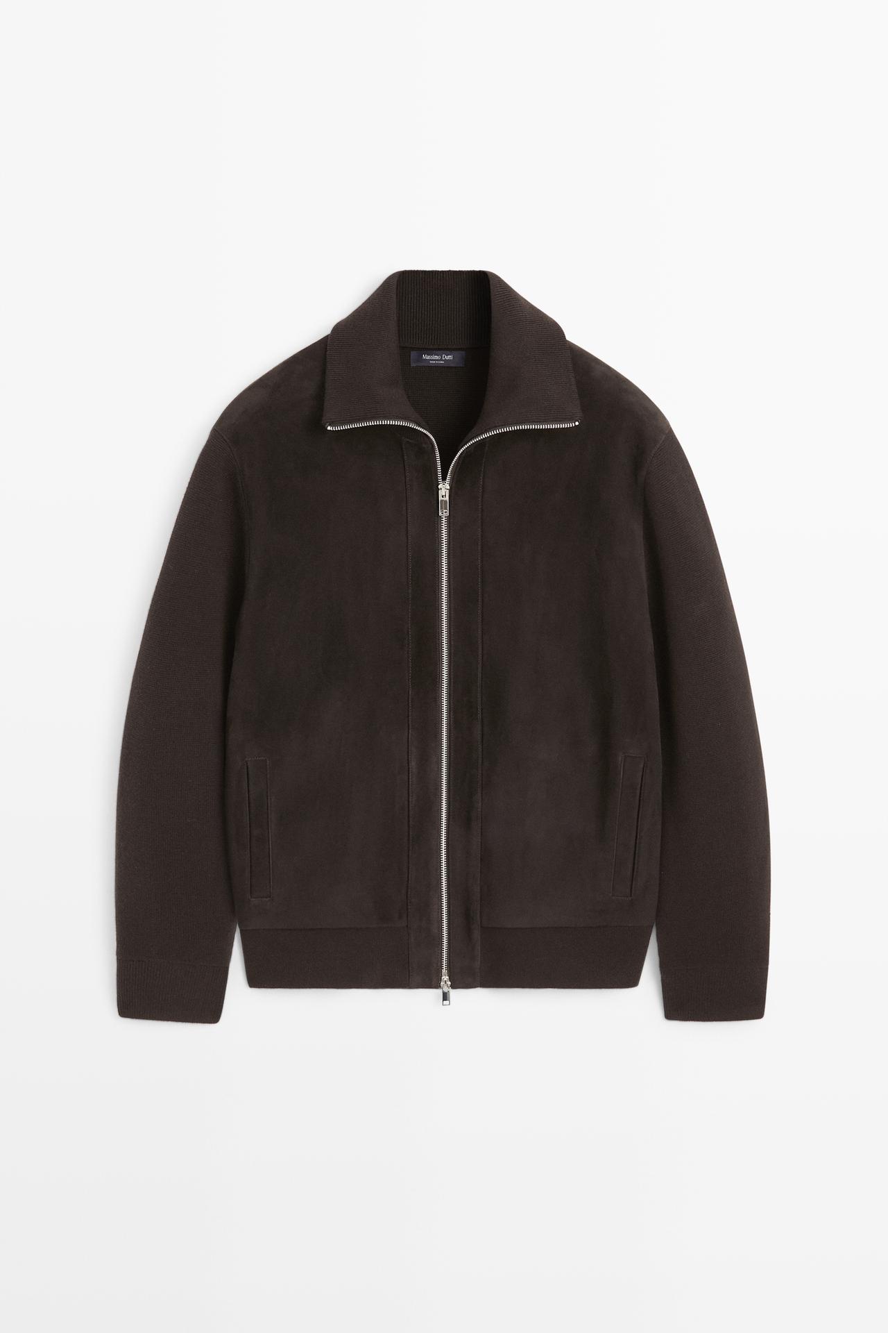 Mixed fabric Suede jacket — BROWN