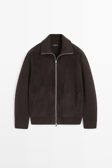 Mixed fabric Suede jacket — BROWN 2