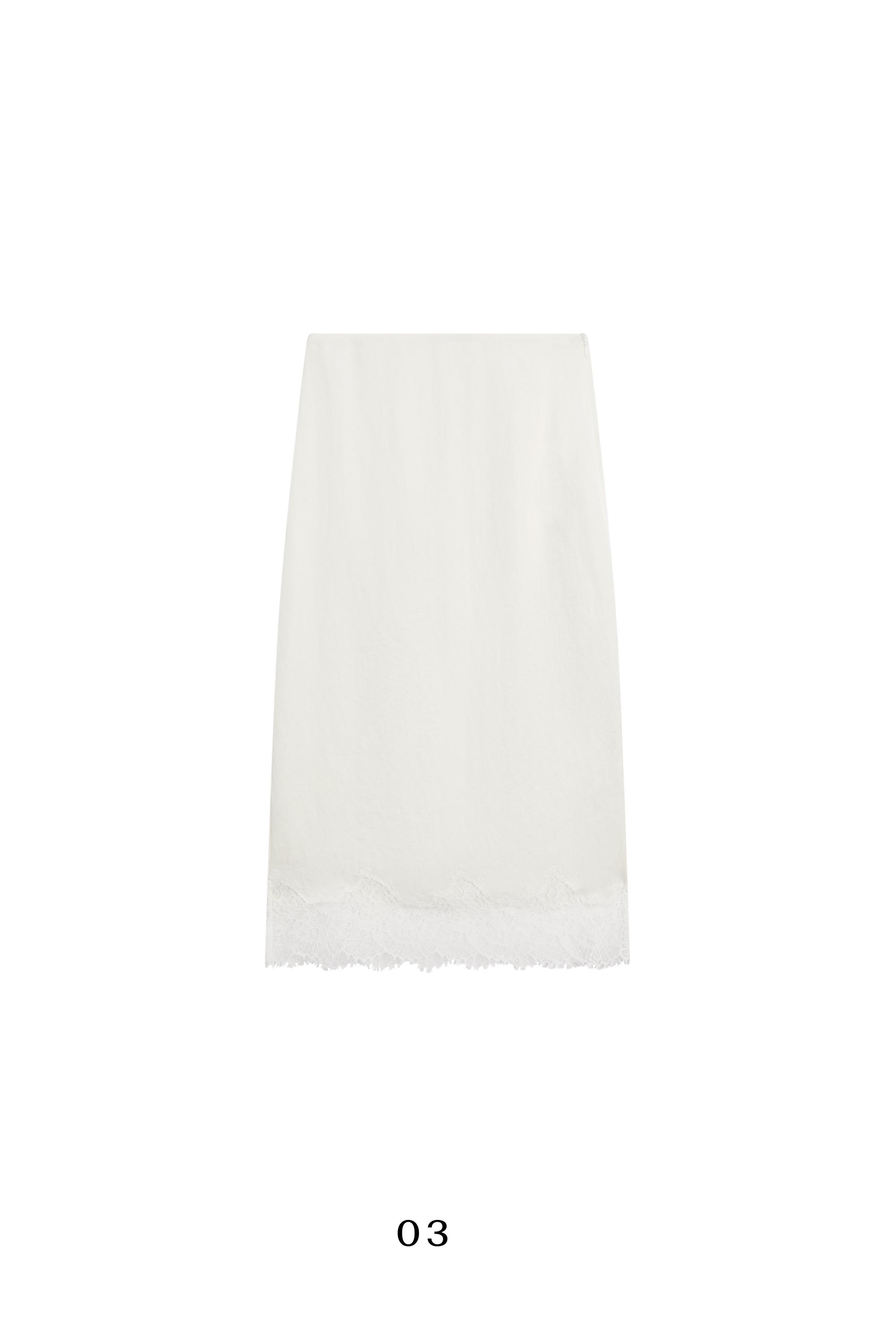 Flowing midi skirt with lace detail — WHITE